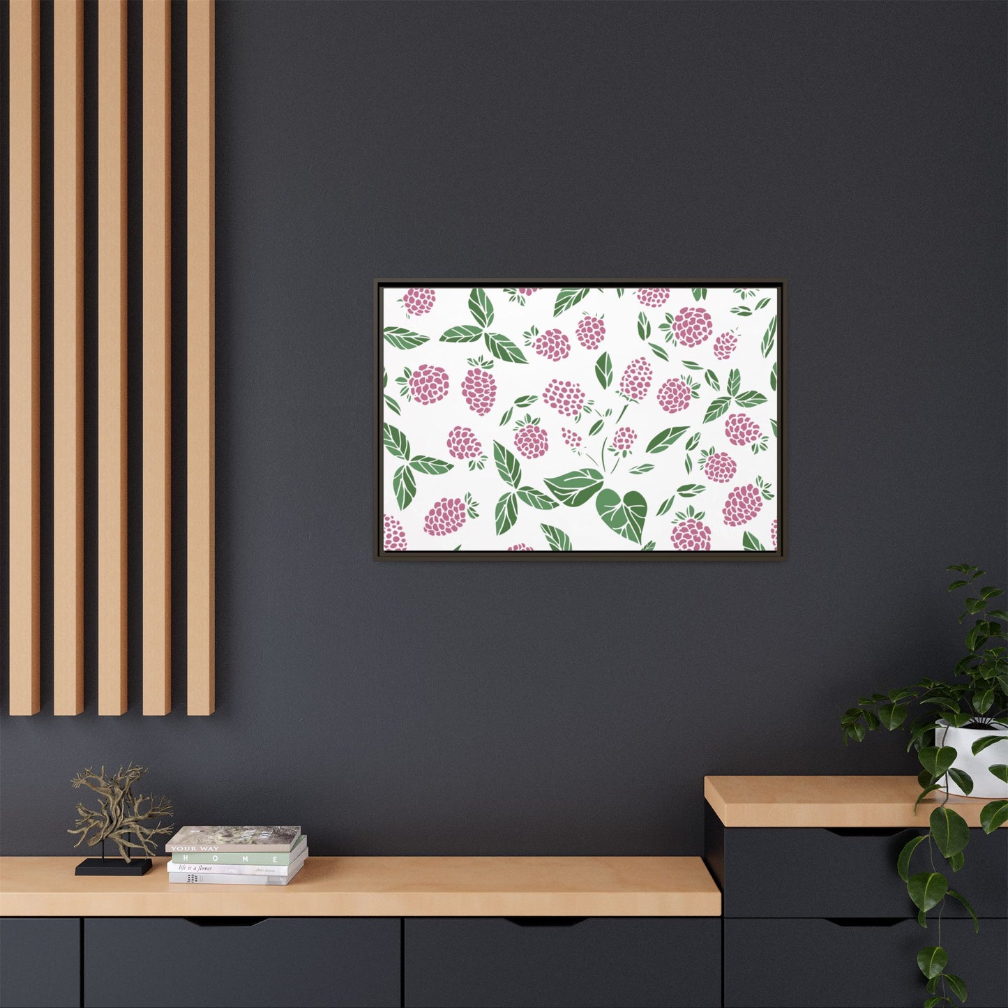 Pink Berry Framed Matte Canvas Art - Multiple Frame Colors & Size Options