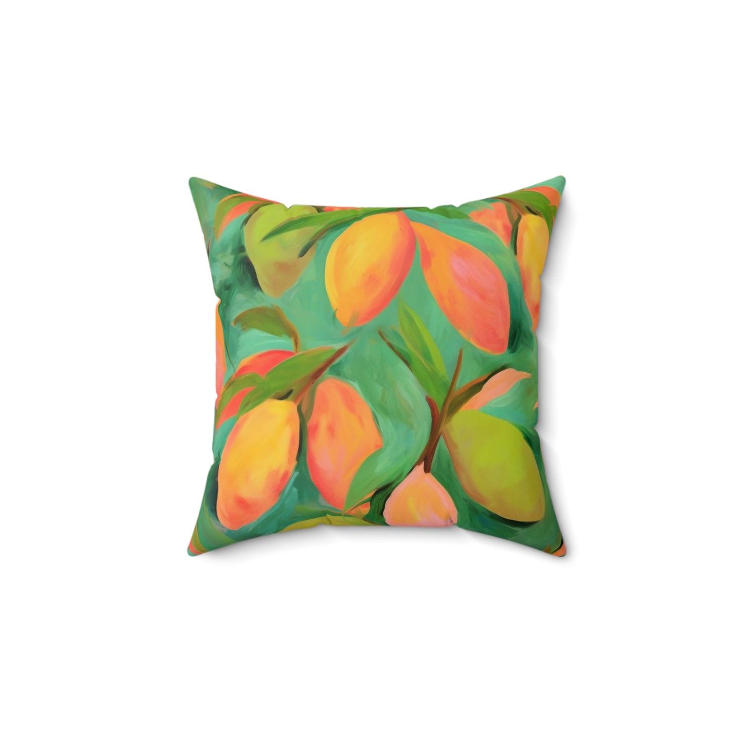 Mangoes Printed Square Pillow Cover with Insert - Multiple Sizes (14"x14", 16"x16", 18"x18", 20"x20"), Includes insert and zipper closure