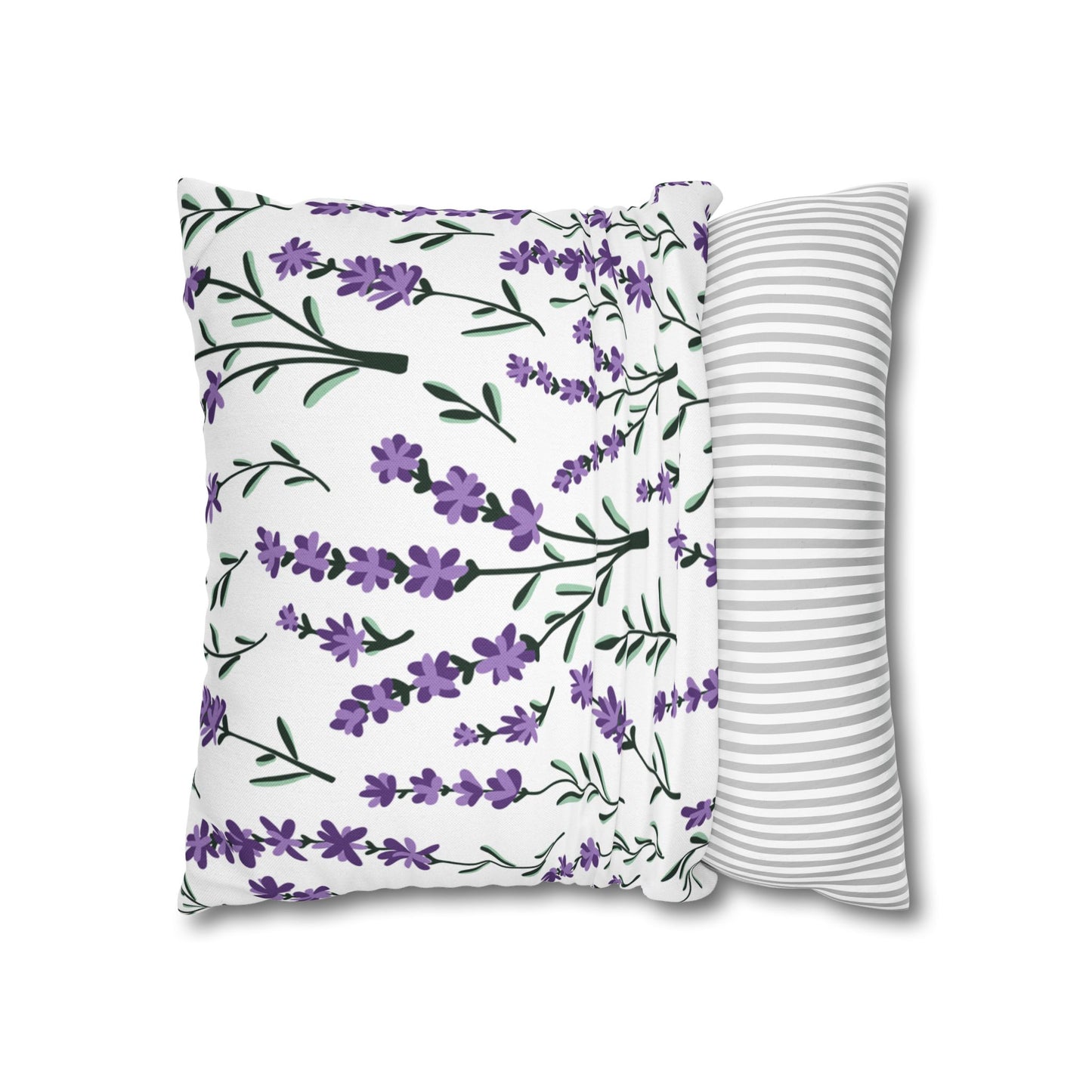 Lavender White Printed Square Pillow Cover (no insert) - Multiple Sizes (14"x14", 16"x16", 18"x18", 20"x20"), Includes zipper closure