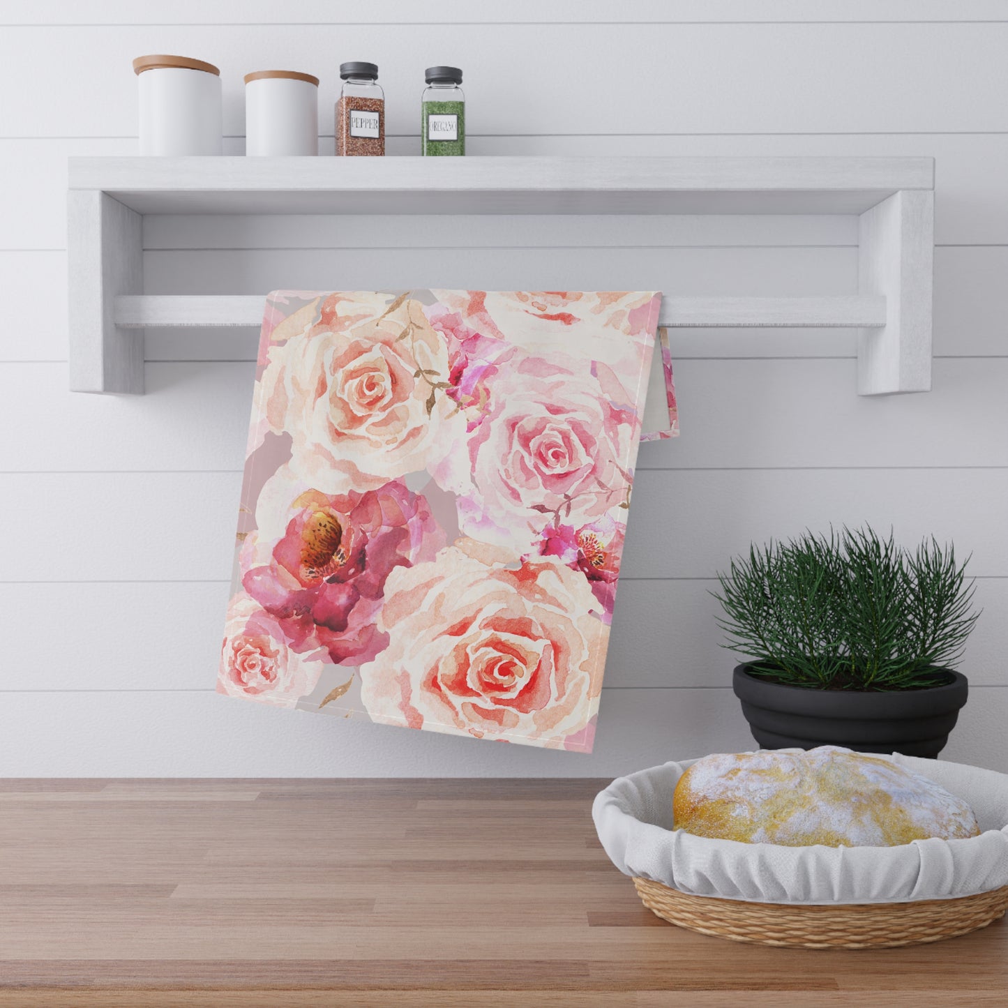 Bohemian Rose Printed Tea Towels - 100% Cotton Twill, 18" x 30"