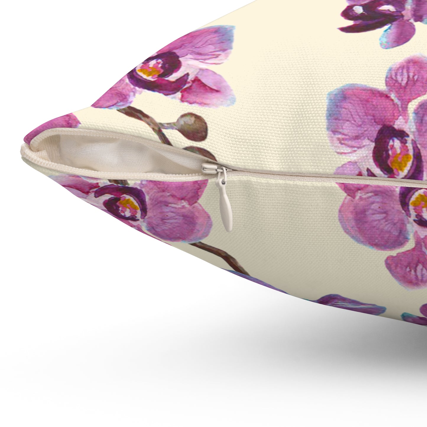Vanilla Orchid Printed Square Pillow Cover with Insert - Multiple Sizes (14"x14", 16"x16", 18"x18", 20"x20"), Includes insert and zipper closure