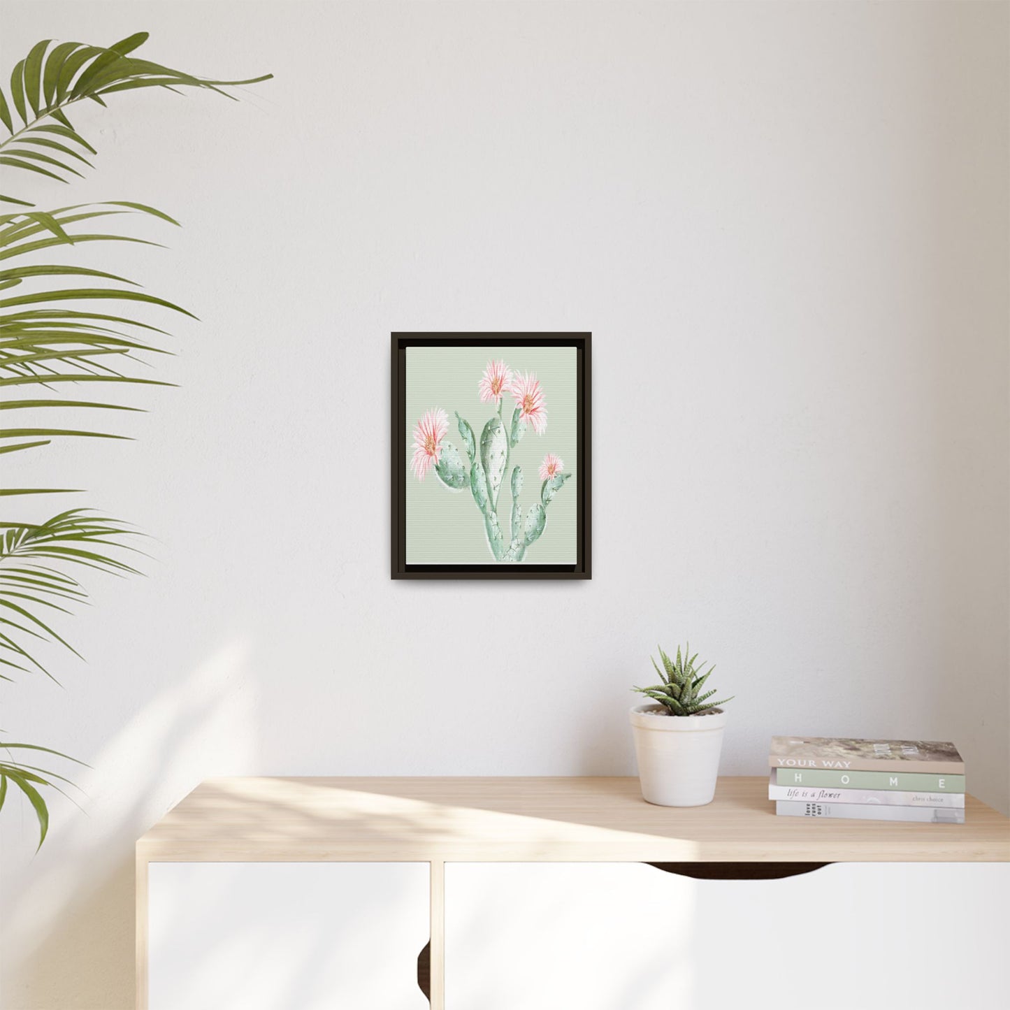 Cactus Flower Framed Matte Canvas Art - Multiple Frame Colors & Size Options