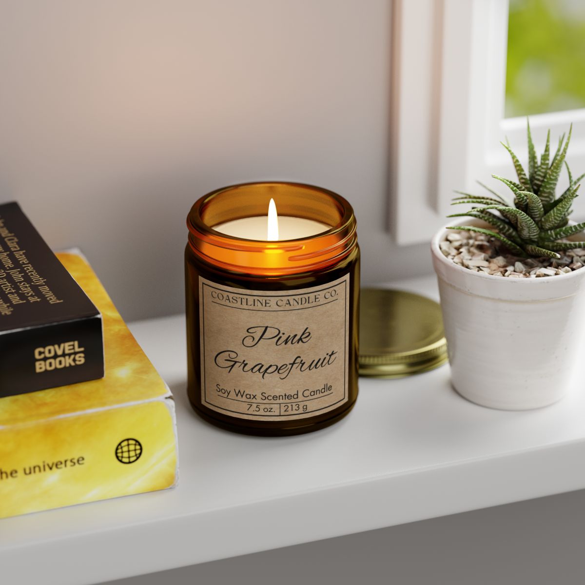 Pink Grapefruit 7.5 oz. Scented Soy Wax Candle, Amber Jar with Gold Lid - Kraft Label