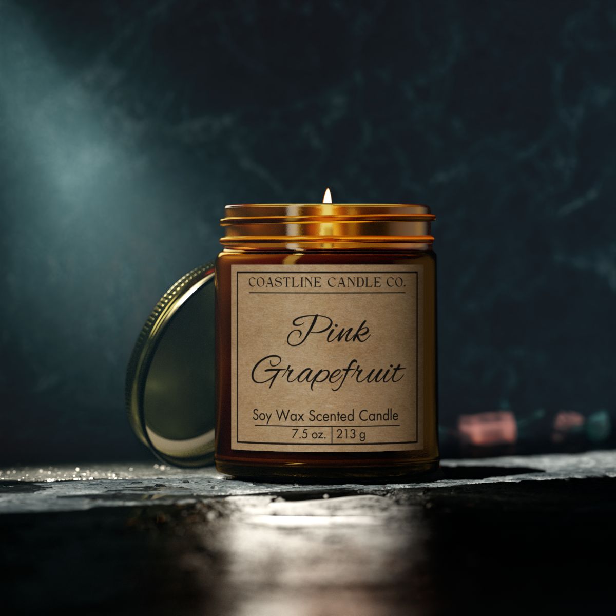 Pink Grapefruit 7.5 oz. Scented Soy Wax Candle, Amber Jar with Gold Lid - Kraft Label