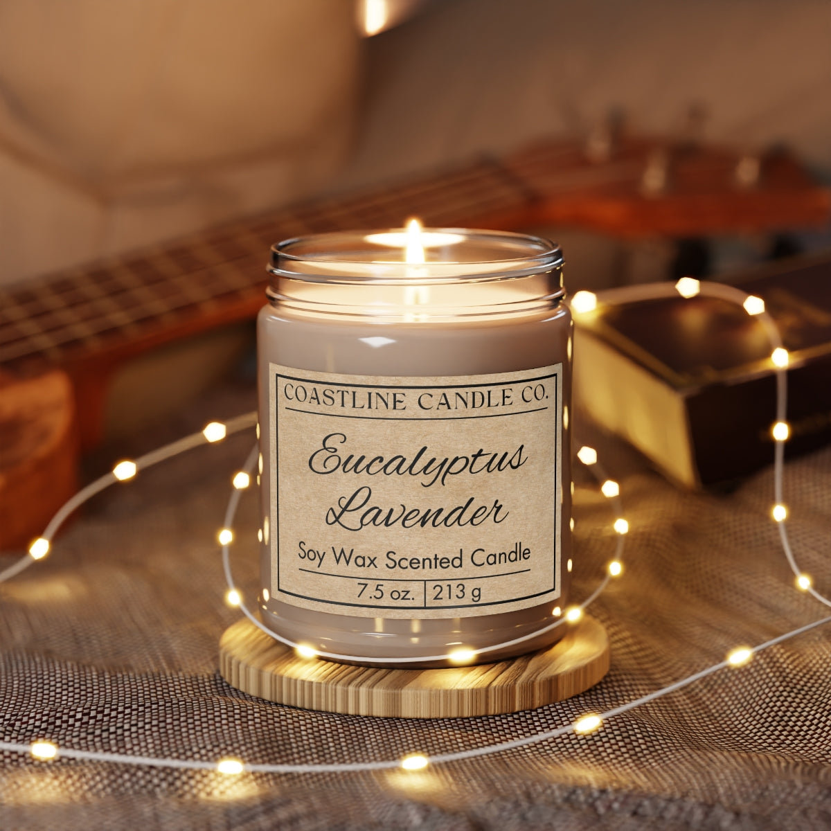Eucalyptus Lavender 7.5 oz. Scented Soy Wax Candle, Clear Jar with White Lid - Kraft Label