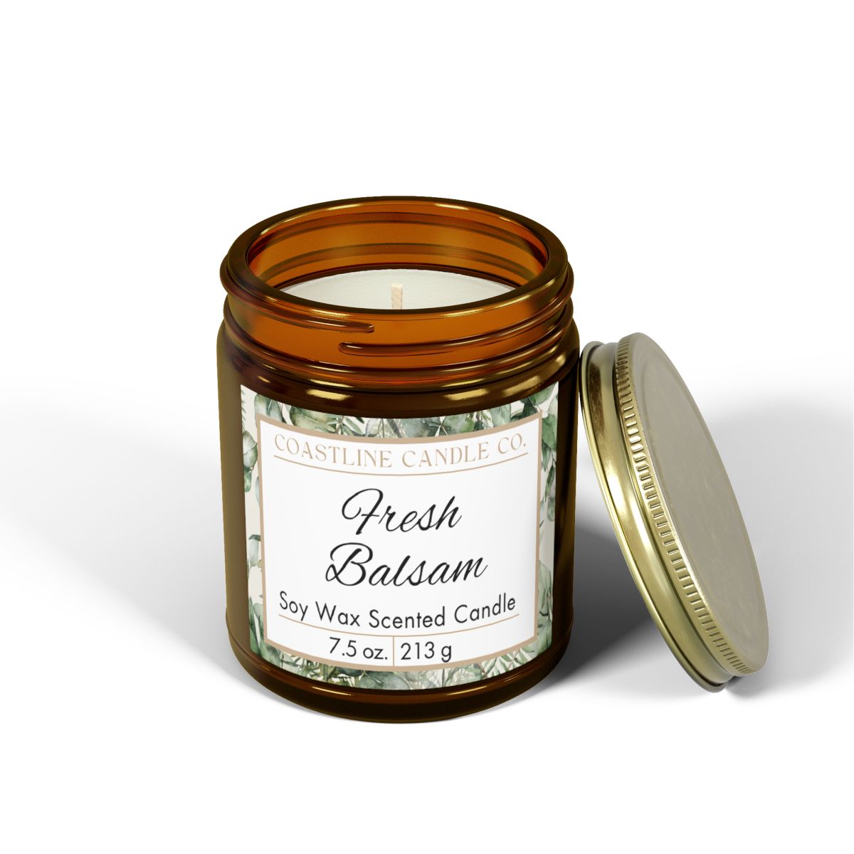 Fresh Balsam 7.5 oz. Scented Soy Wax Candle, Amber Jar with Gold Lid