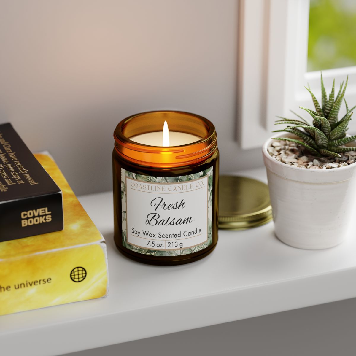 Fresh Balsam 7.5 oz. Scented Soy Wax Candle, Amber Jar with Gold Lid