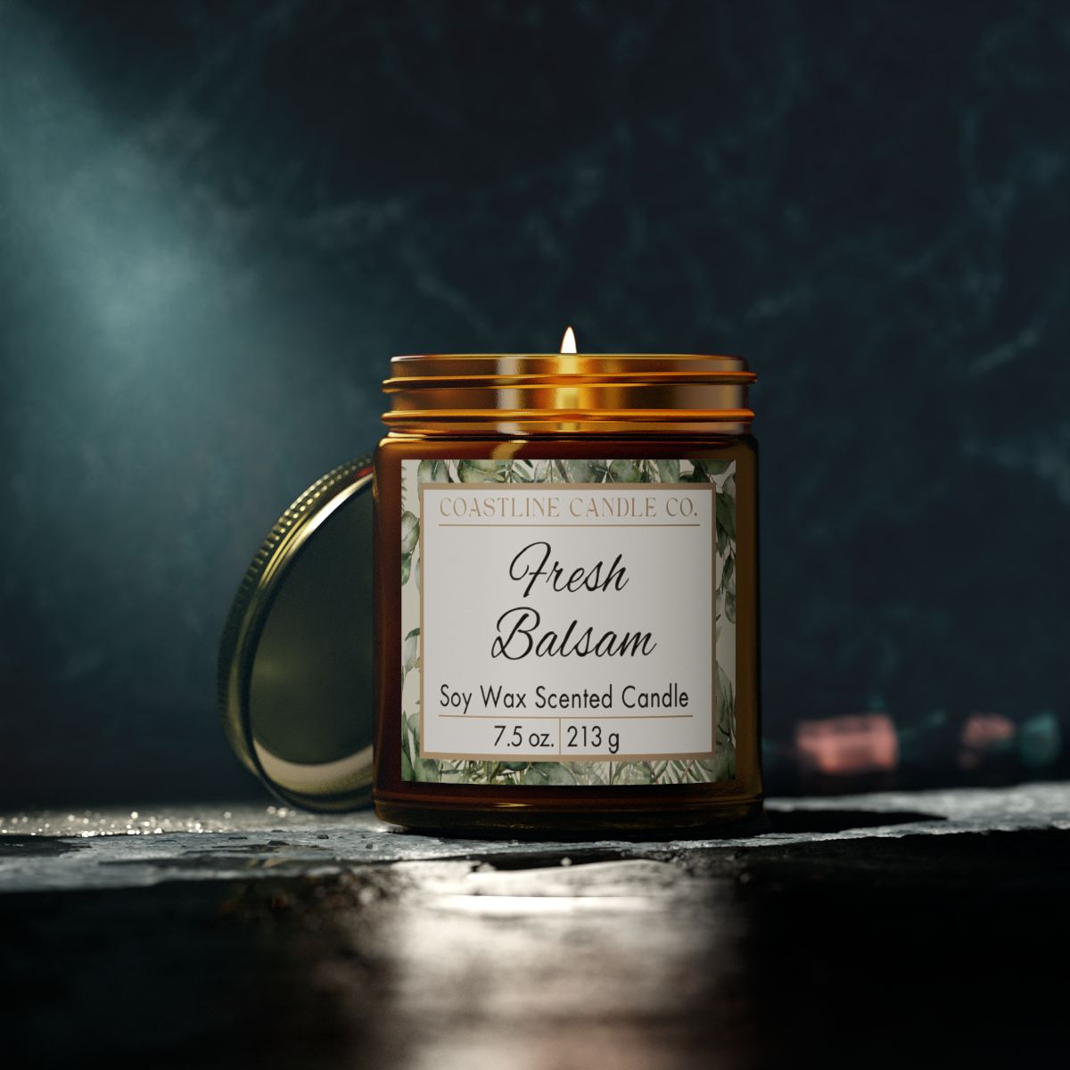 Fresh Balsam 7.5 oz. Scented Soy Wax Candle, Amber Jar with Gold Lid