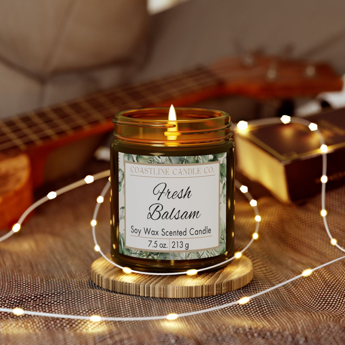 Fresh Balsam 7.5 oz. Scented Soy Wax Candle, Amber Jar with Gold Lid
