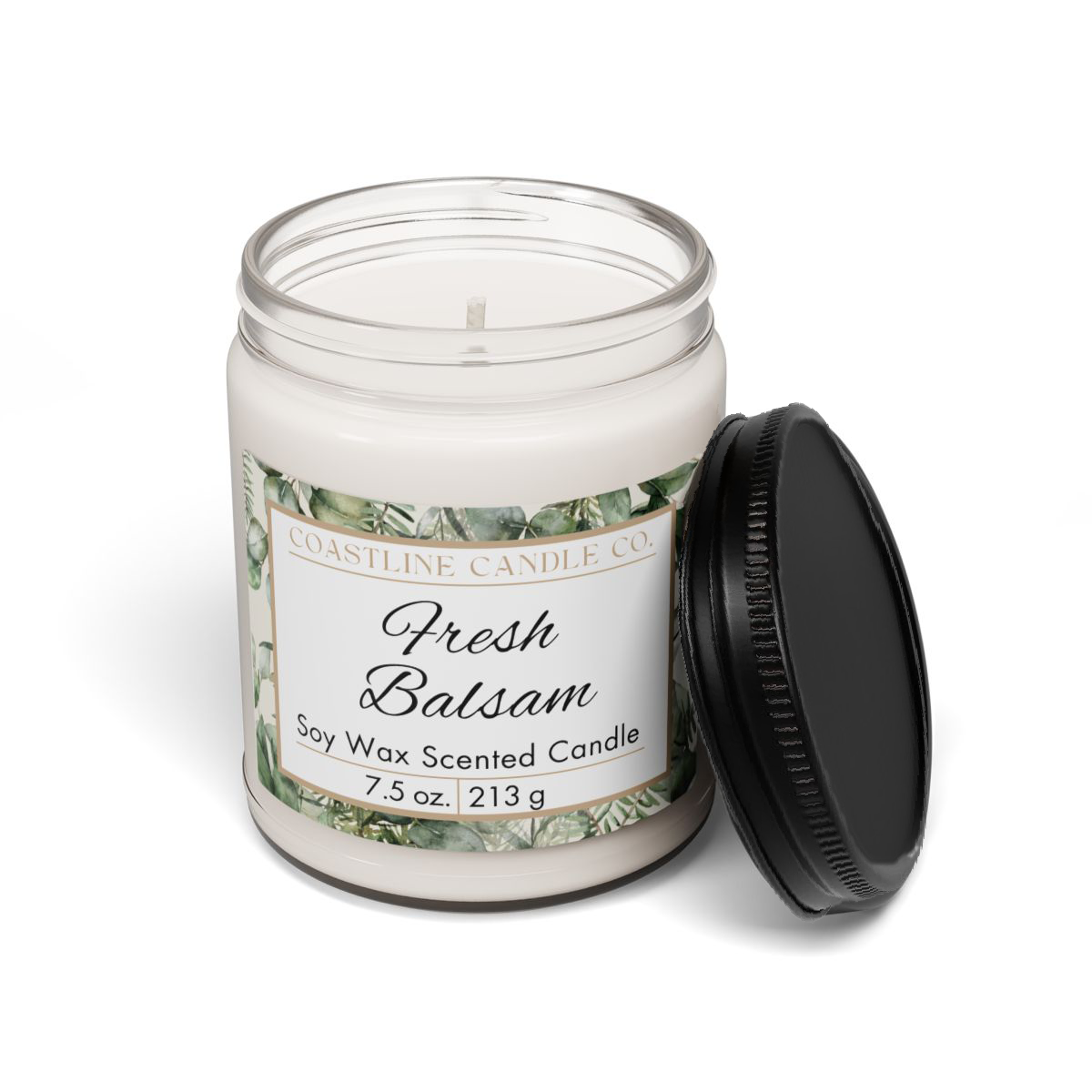 Fresh Balsam 7.5 oz. Scented Soy Wax Candle, Clear Jar with Matte Black Lid