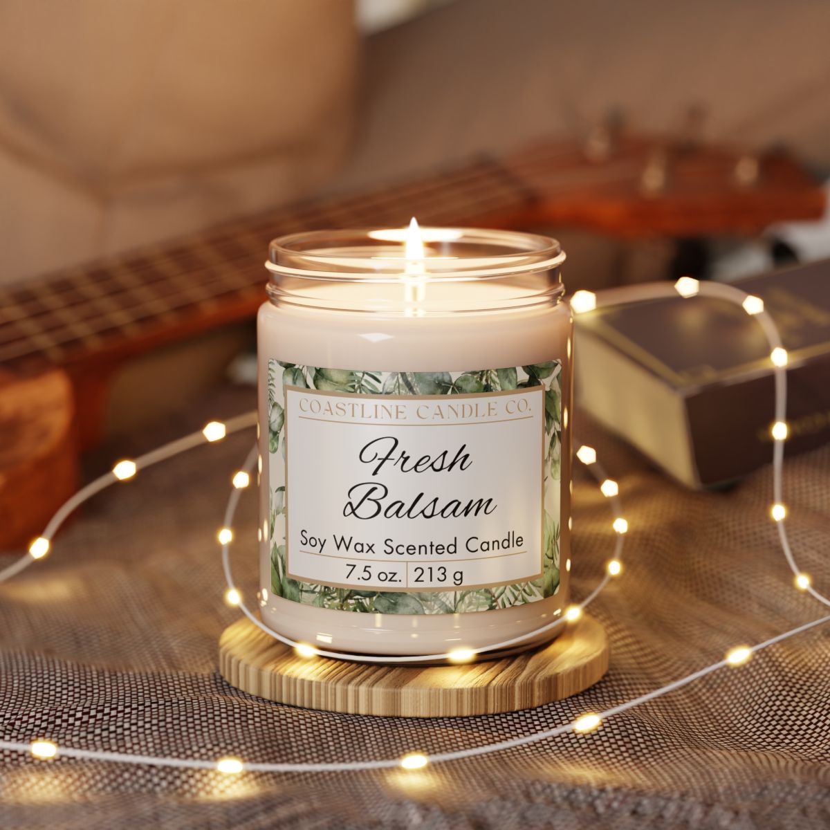 Fresh Balsam 7.5 oz. Scented Soy Wax Candle, Clear Jar with Matte Black Lid