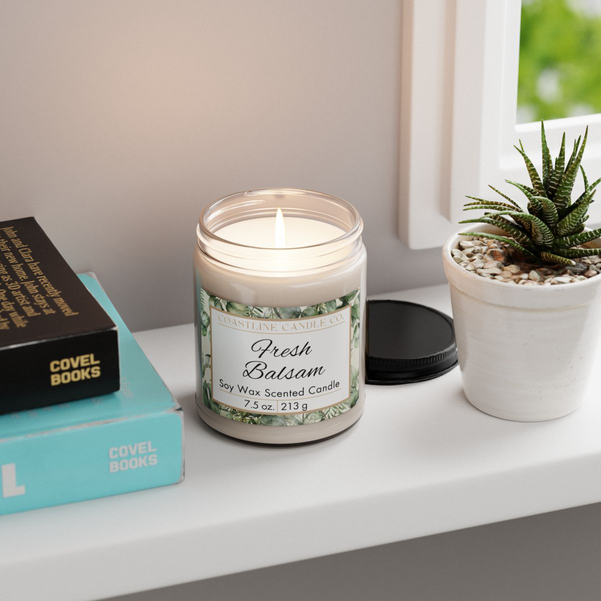 Fresh Balsam 7.5 oz. Scented Soy Wax Candle, Clear Jar with Matte Black Lid