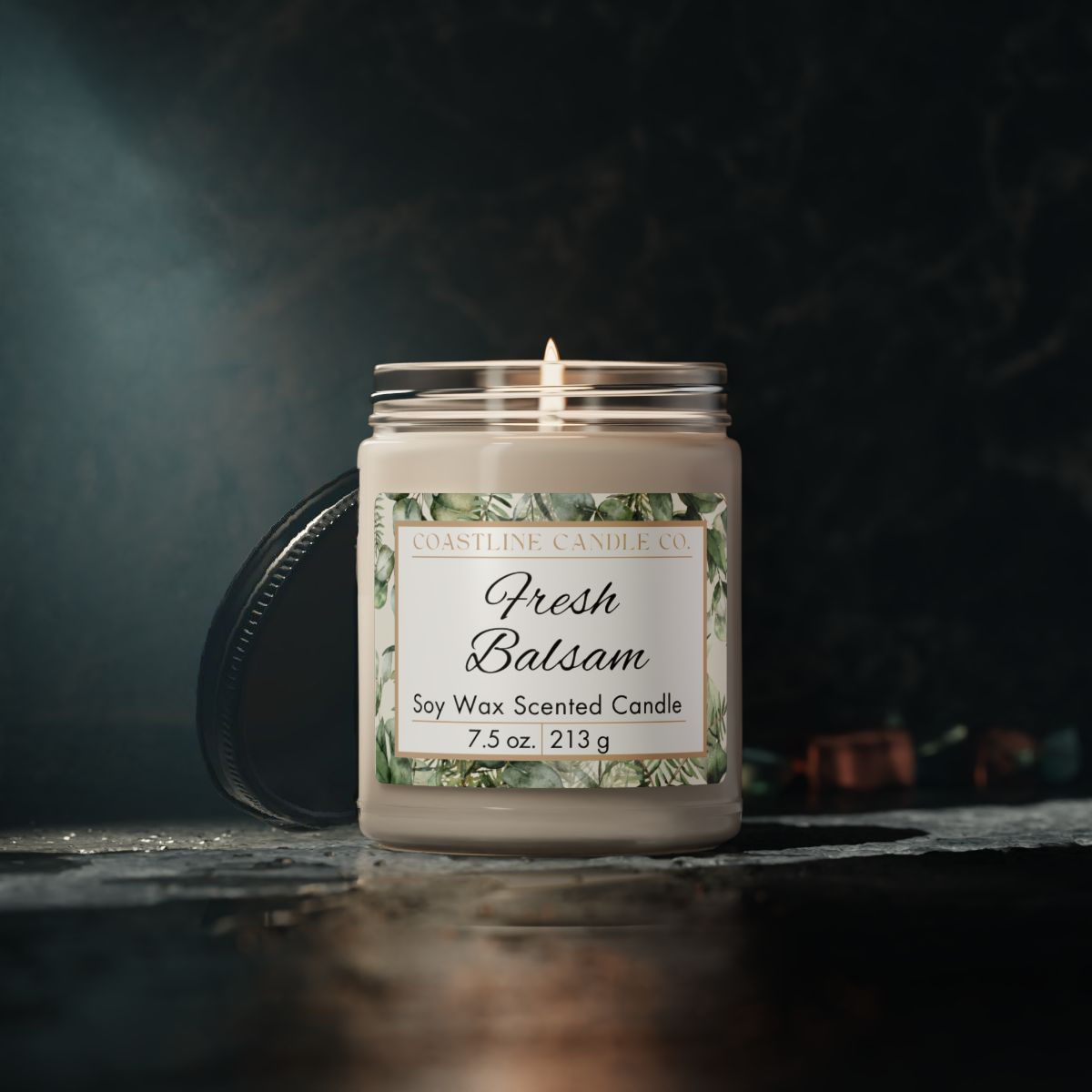 Fresh Balsam 7.5 oz. Scented Soy Wax Candle, Clear Jar with Matte Black Lid