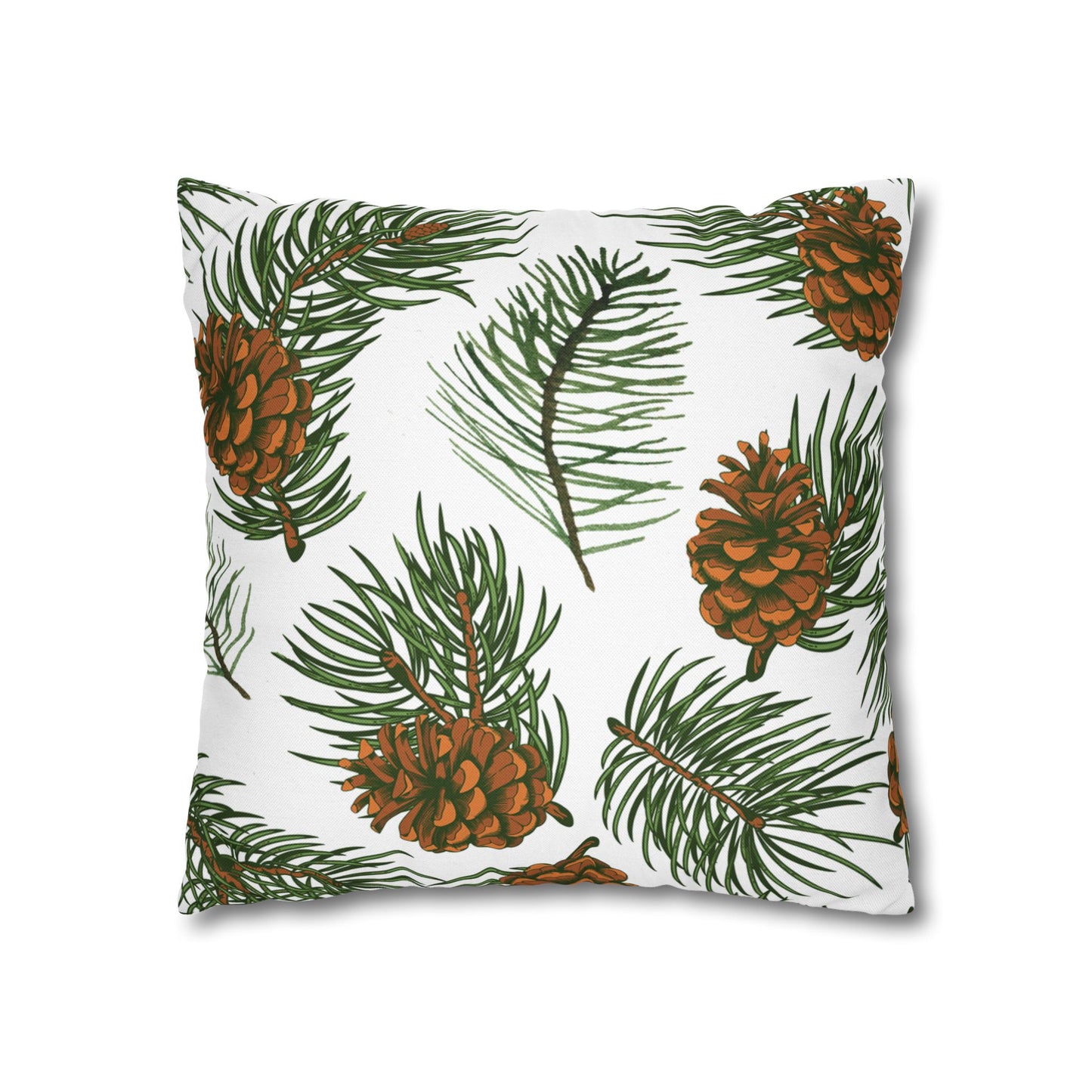 Needles & Cones Printed Square Pillow Cover (no insert) -  Multiple Sizes (14"x14", 16"x16", 18"x18", 20"x20"), Includes zipper closure