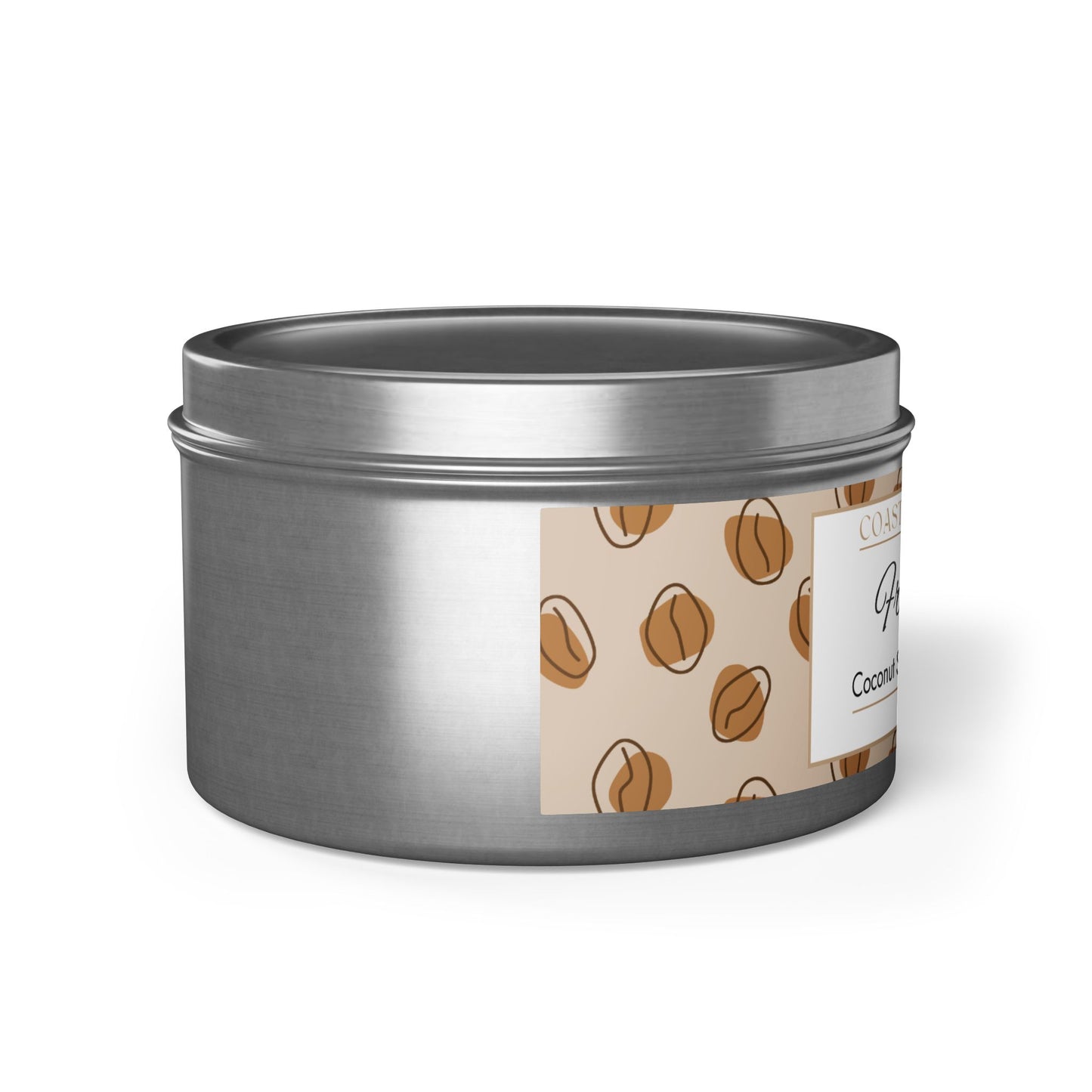 Fresh Coffee Scented Coconut Soy Wax Candle, 8oz. Silver Tin Jar with Lid