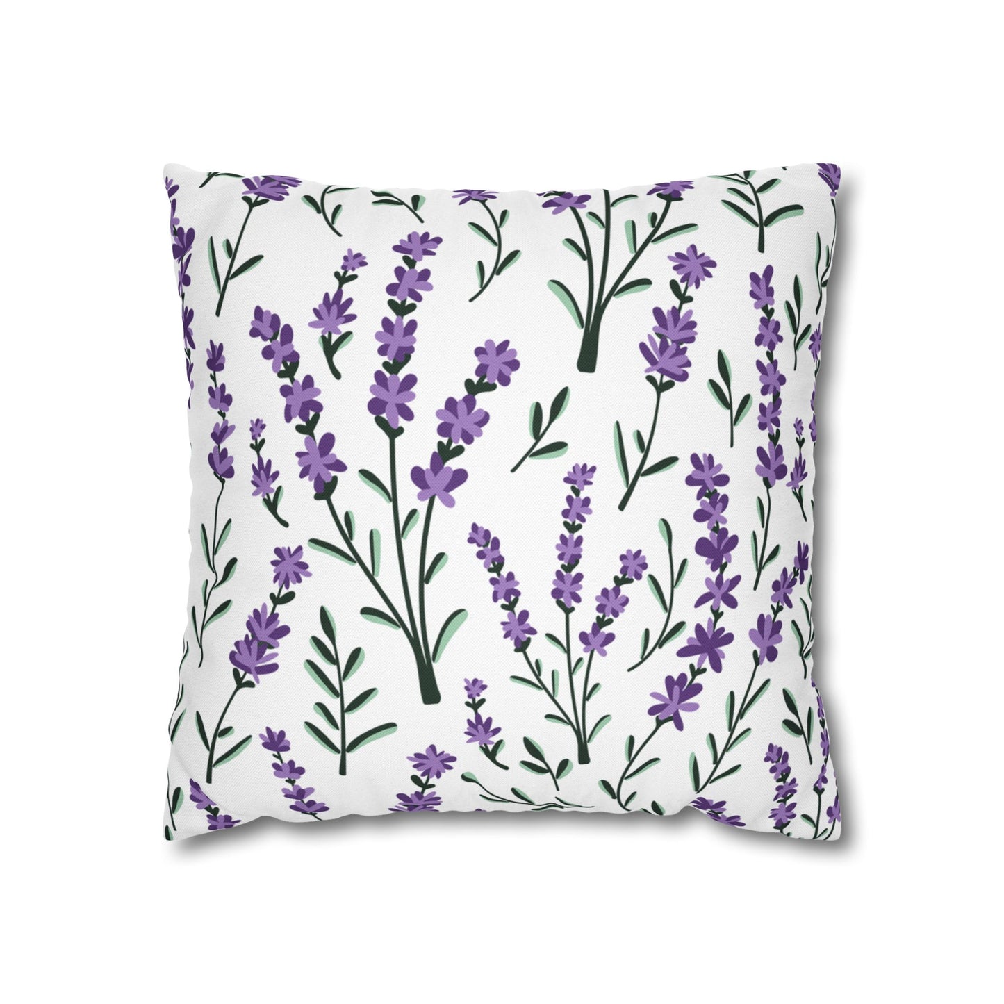 Lavender White Printed Square Pillow Cover (no insert) -  Multiple Sizes (14"x14", 16"x16", 18"x18", 20"x20"), Includes zipper closure