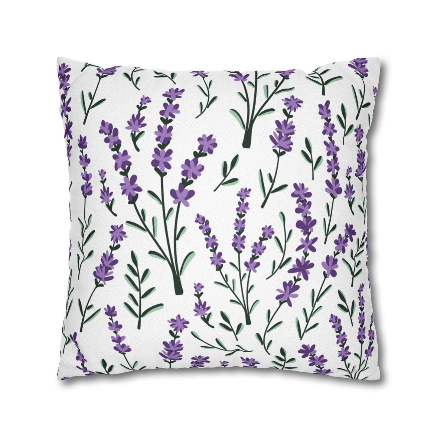 Lavender White Printed Square Pillow Cover (no insert) -  Multiple Sizes (14"x14", 16"x16", 18"x18", 20"x20"), Includes zipper closure
