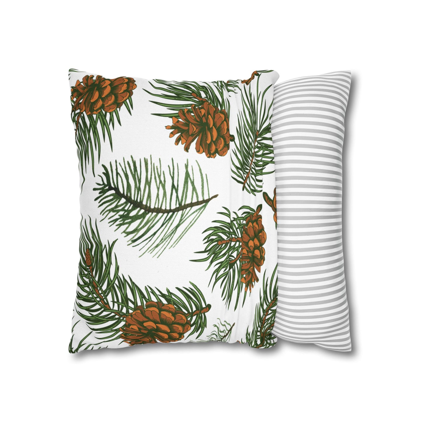 Needles & Cones Printed Square Pillow Cover (no insert) -  Multiple Sizes (14"x14", 16"x16", 18"x18", 20"x20"), Includes zipper closure