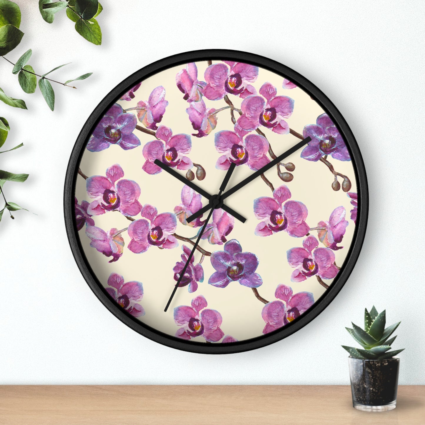 Vanilla Orchid Wall Clock - Select from Black, White or Natural Wood Color