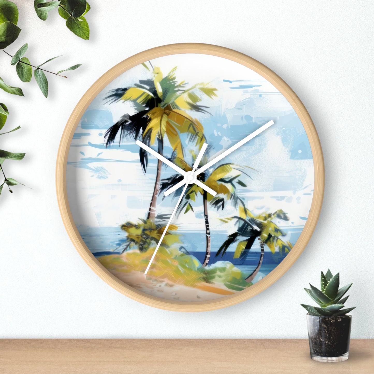 Tropical Retreat Wall Clock - Select from Black, White or Natural Wood Color
