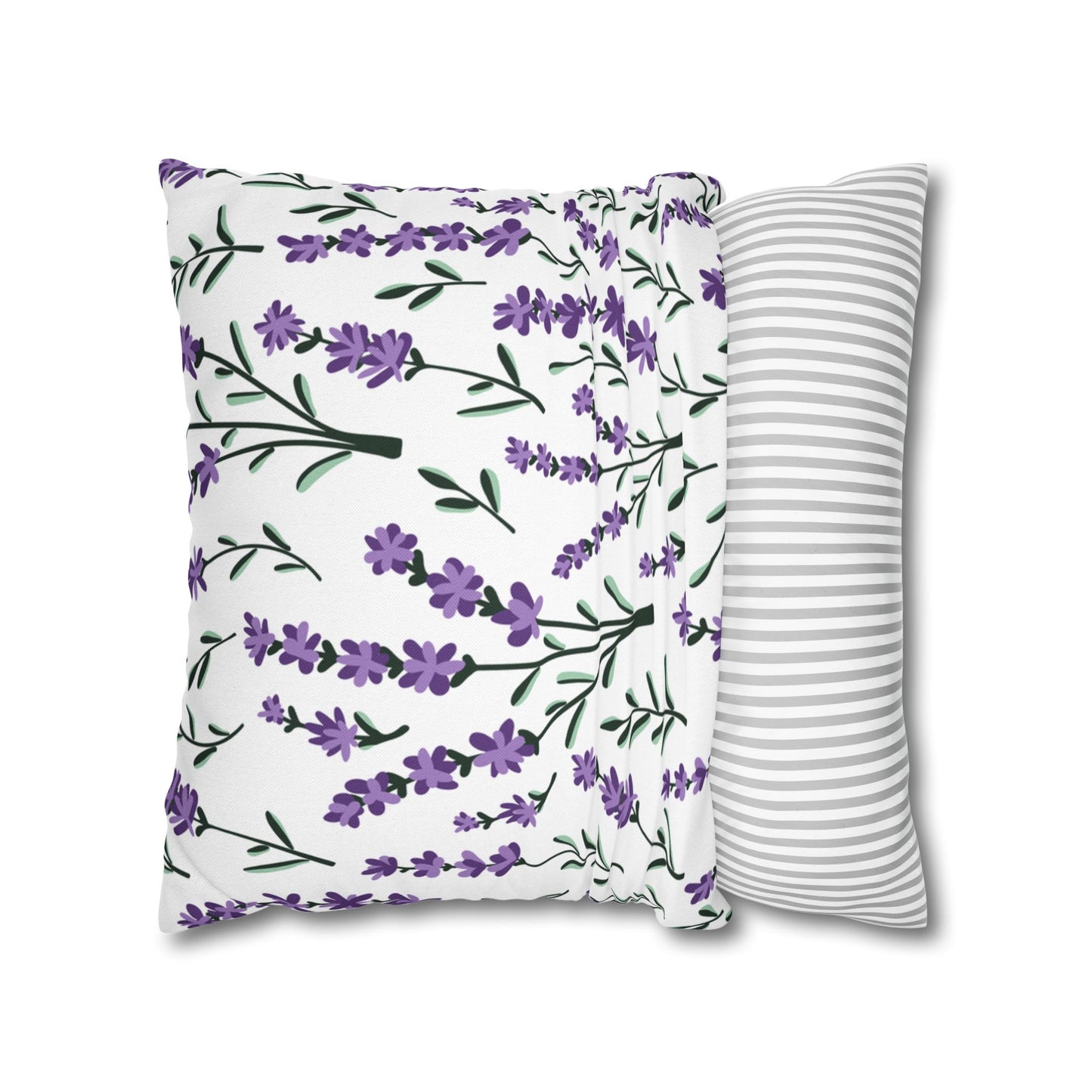 Lavender White Printed Square Pillow Cover (no insert) -  Multiple Sizes (14"x14", 16"x16", 18"x18", 20"x20"), Includes zipper closure