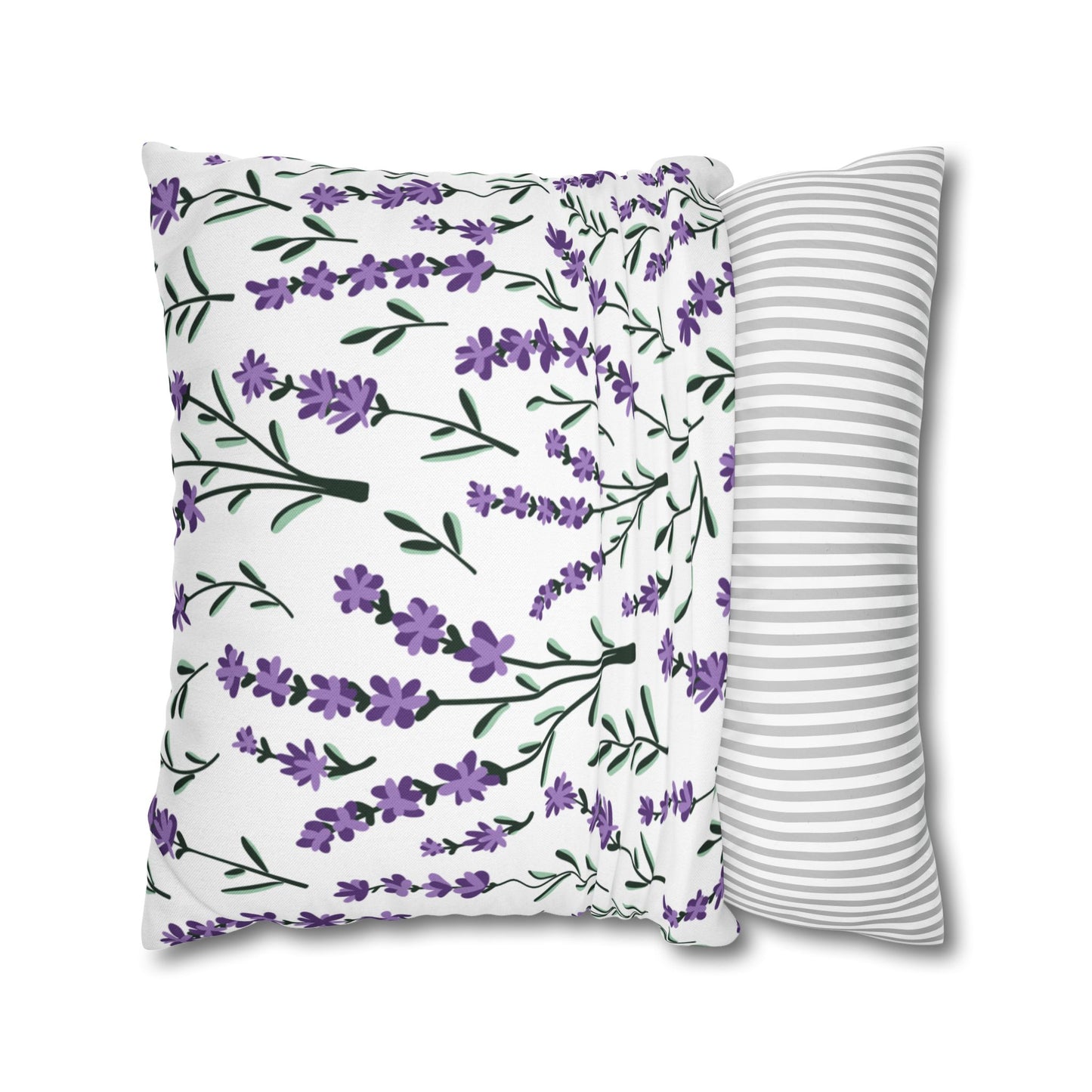 Lavender White Printed Square Pillow Cover (no insert) -  Multiple Sizes (14"x14", 16"x16", 18"x18", 20"x20"), Includes zipper closure