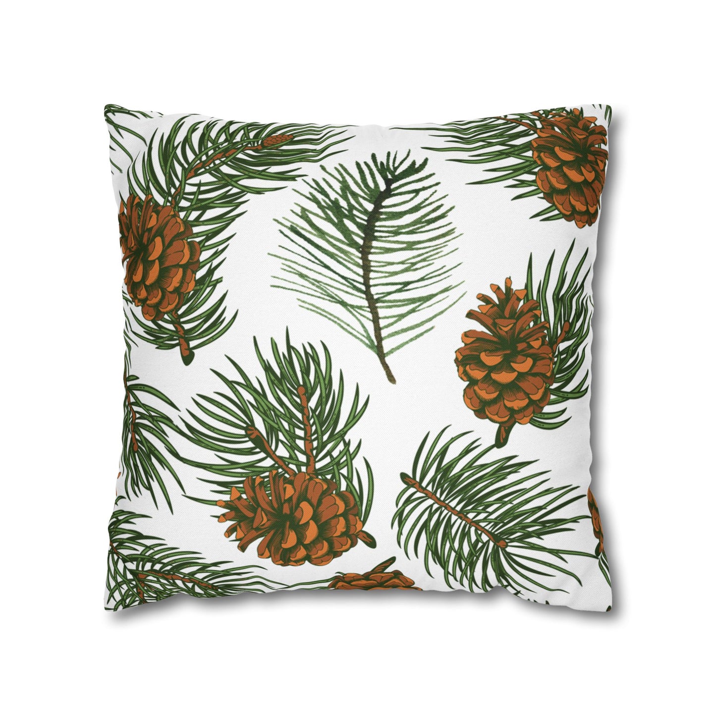 Needles & Cones Printed Square Pillow Cover (no insert) -  Multiple Sizes (14"x14", 16"x16", 18"x18", 20"x20"), Includes zipper closure