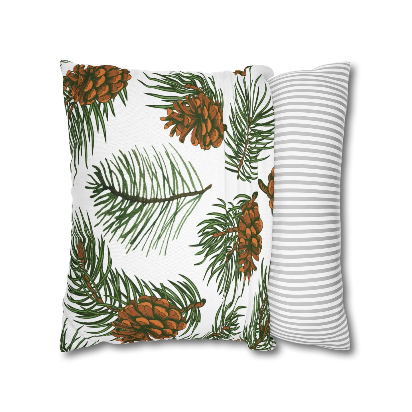 Needles & Cones Printed Square Pillow Cover (no insert) -  Multiple Sizes (14"x14", 16"x16", 18"x18", 20"x20"), Includes zipper closure