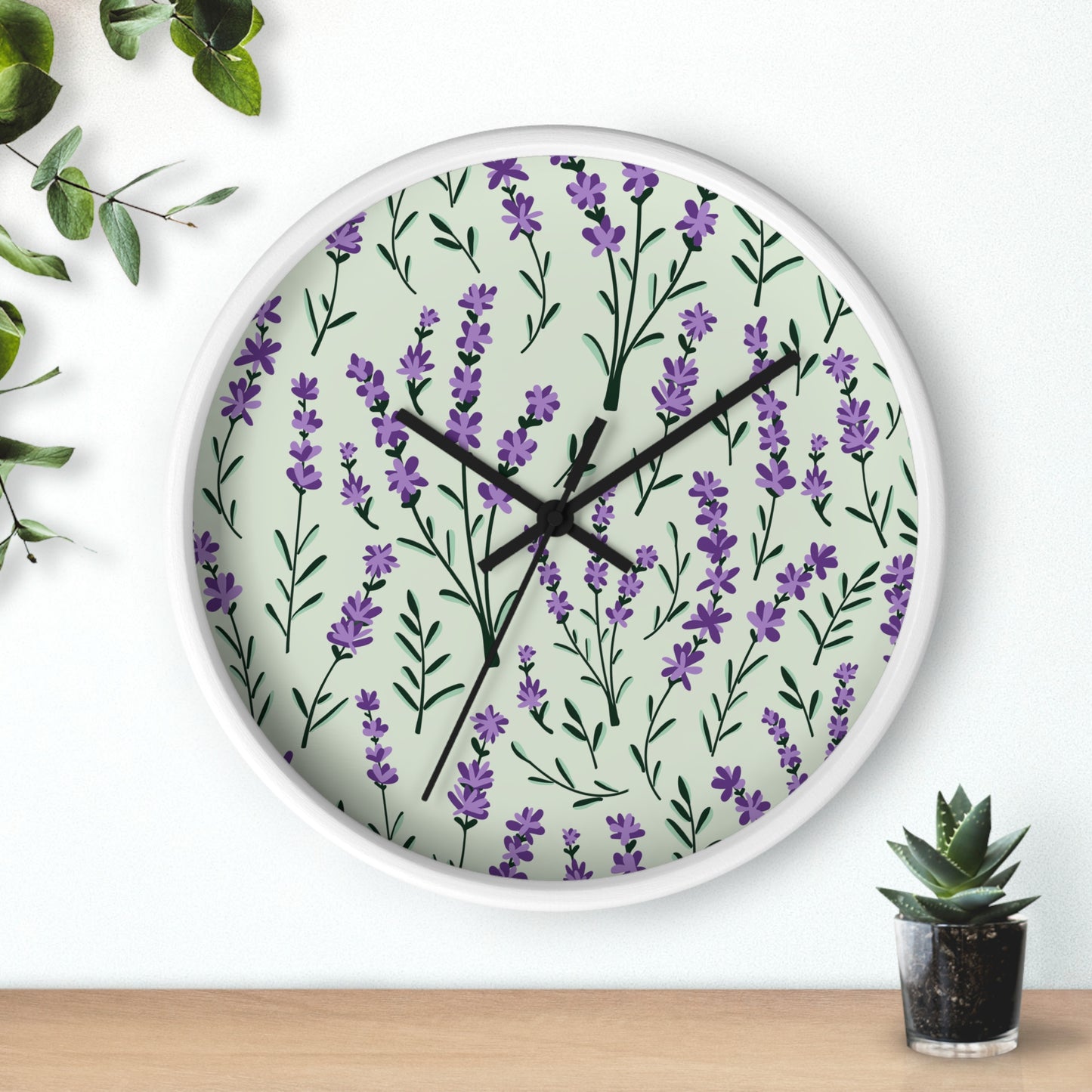 Lavender Sage Wall Clock - Select from Black, White or Natural Wood Color