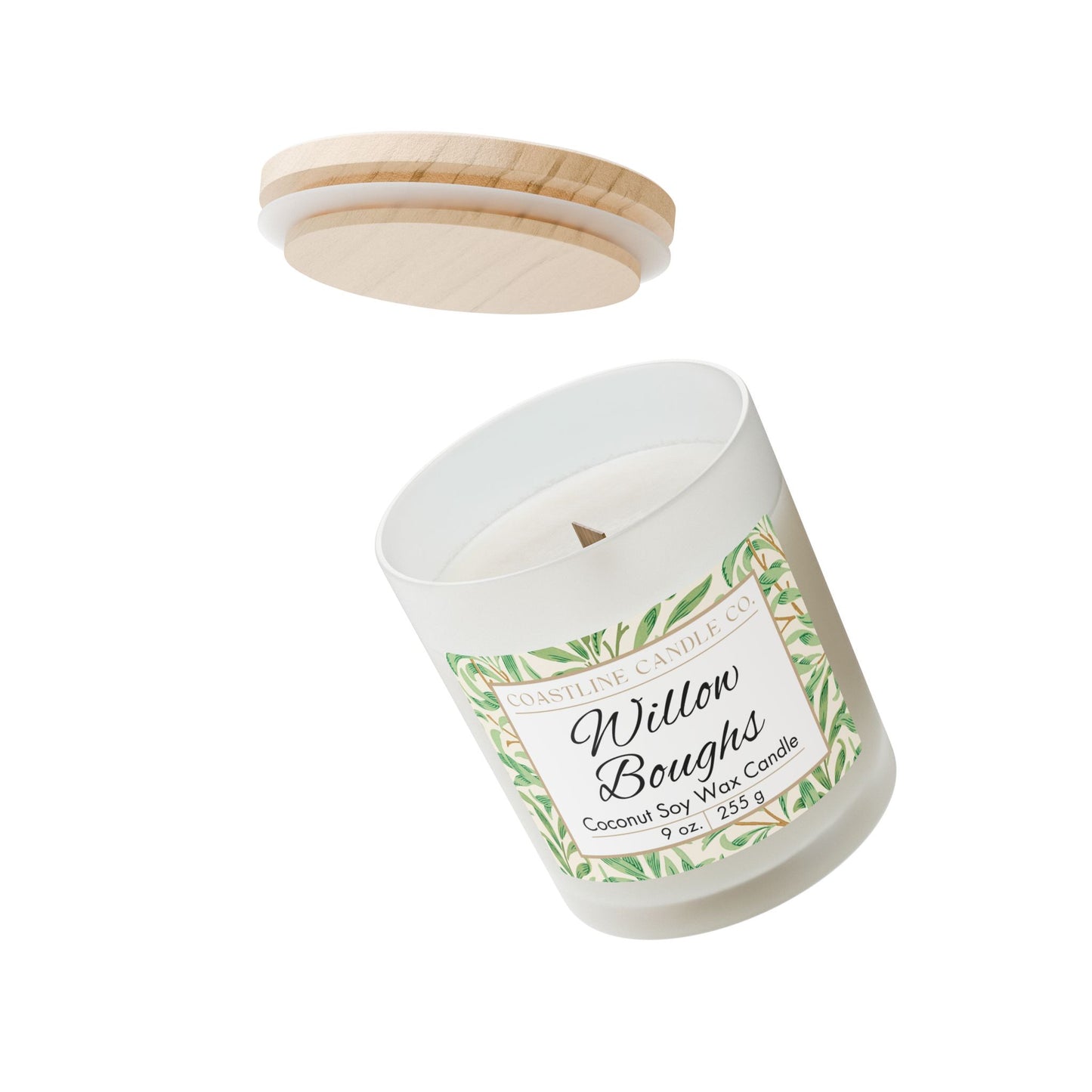 Willow Boughs Scented 9 oz. Coconut Soy Wax Candle, Frosted Jar with Wood Wick and Maple Wood Lid