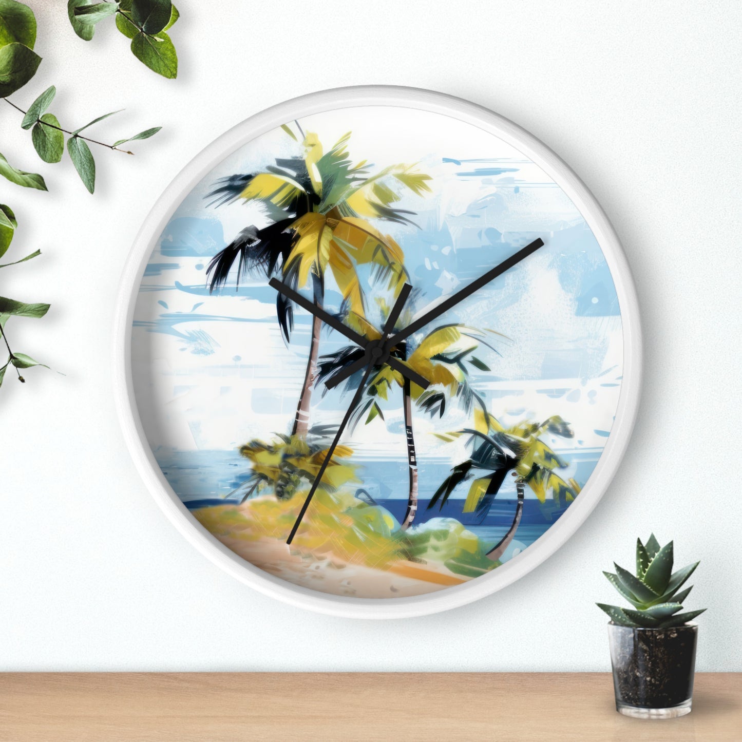 Tropical Retreat Wall Clock - Select from Black, White or Natural Wood Color