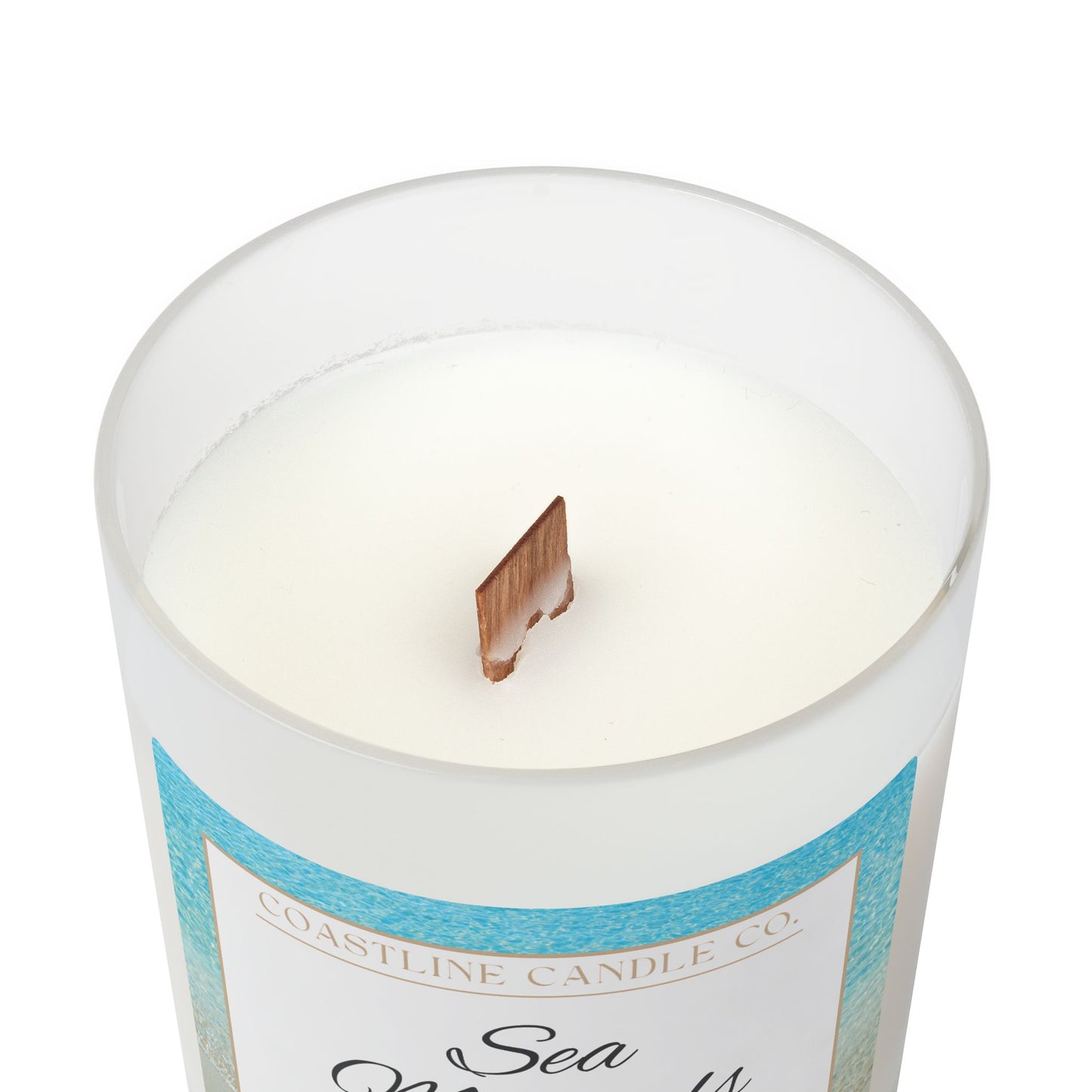 Sea Minerals Coconut 9 oz. Soy Wax Scented Candle, Frosted Jar with Wood Wick and Maple Wood Lid