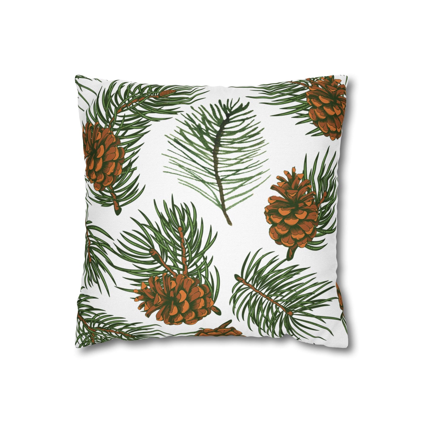 Needles & Cones Printed Square Pillow Cover (no insert) -  Multiple Sizes (14"x14", 16"x16", 18"x18", 20"x20"), Includes zipper closure