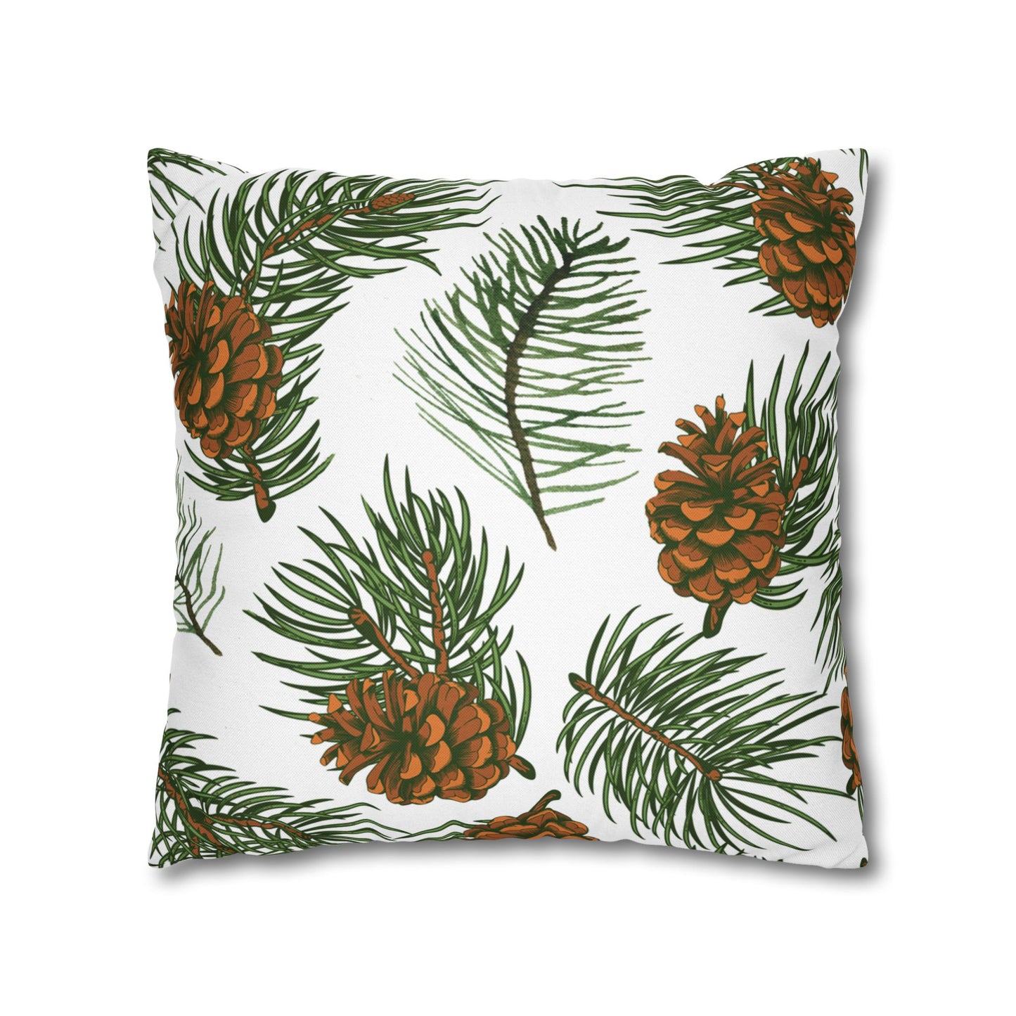 Needles & Cones Printed Square Pillow Cover (no insert) -  Multiple Sizes (14"x14", 16"x16", 18"x18", 20"x20"), Includes zipper closure
