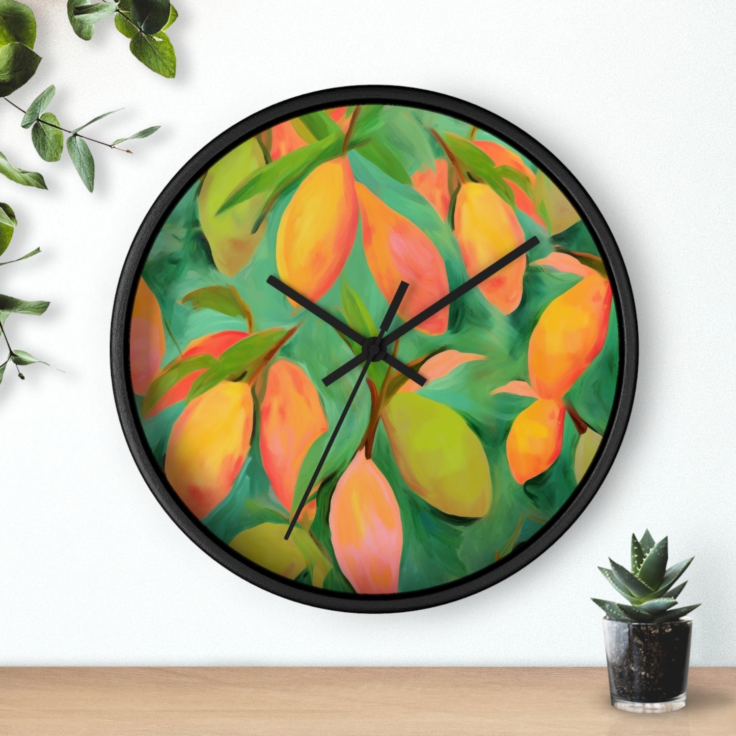Mangoes Wall Clock - Select from Black, White or Natural Wood Color