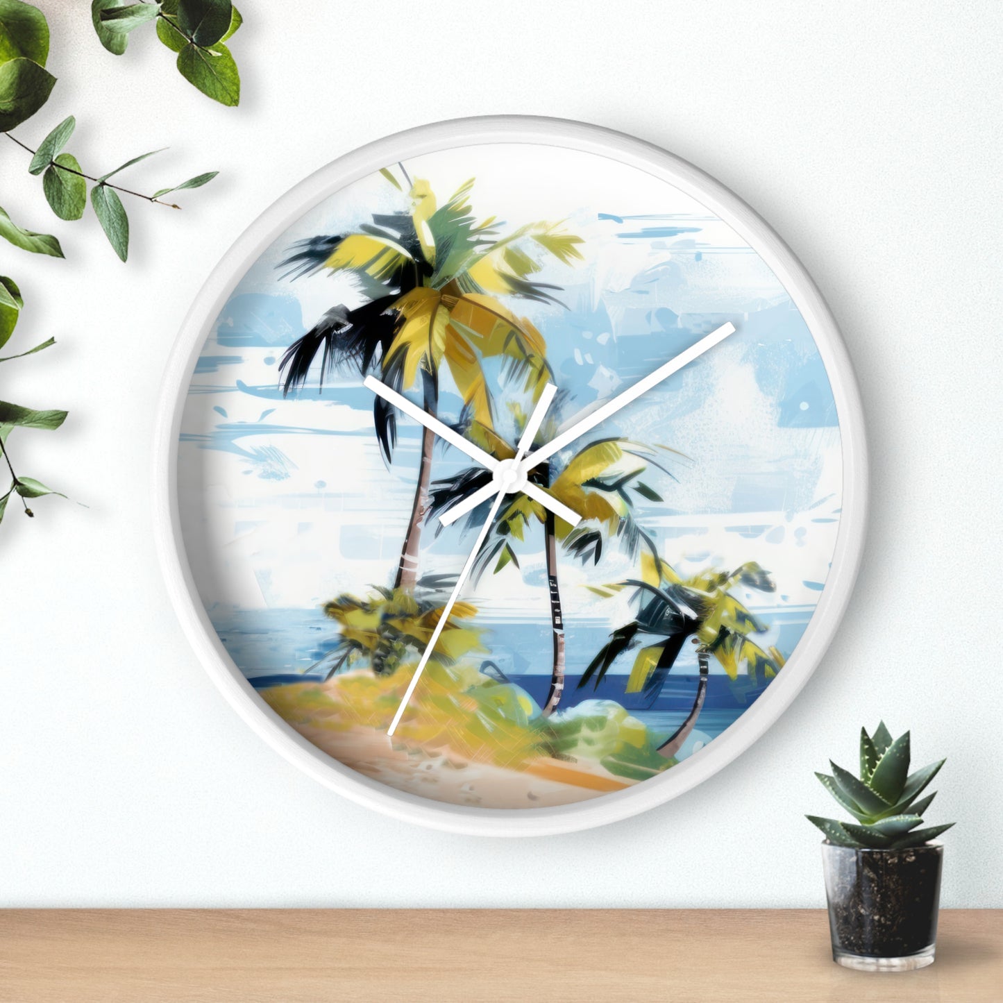 Tropical Retreat Wall Clock - Select from Black, White or Natural Wood Color