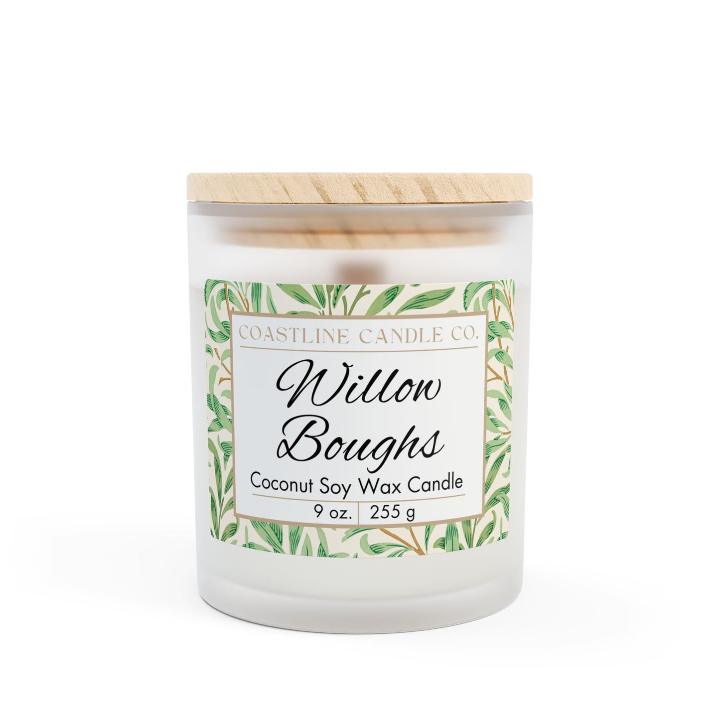 Willow Boughs Scented 9 oz. Coconut Soy Wax Candle, Frosted Jar with Wood Wick and Maple Wood Lid