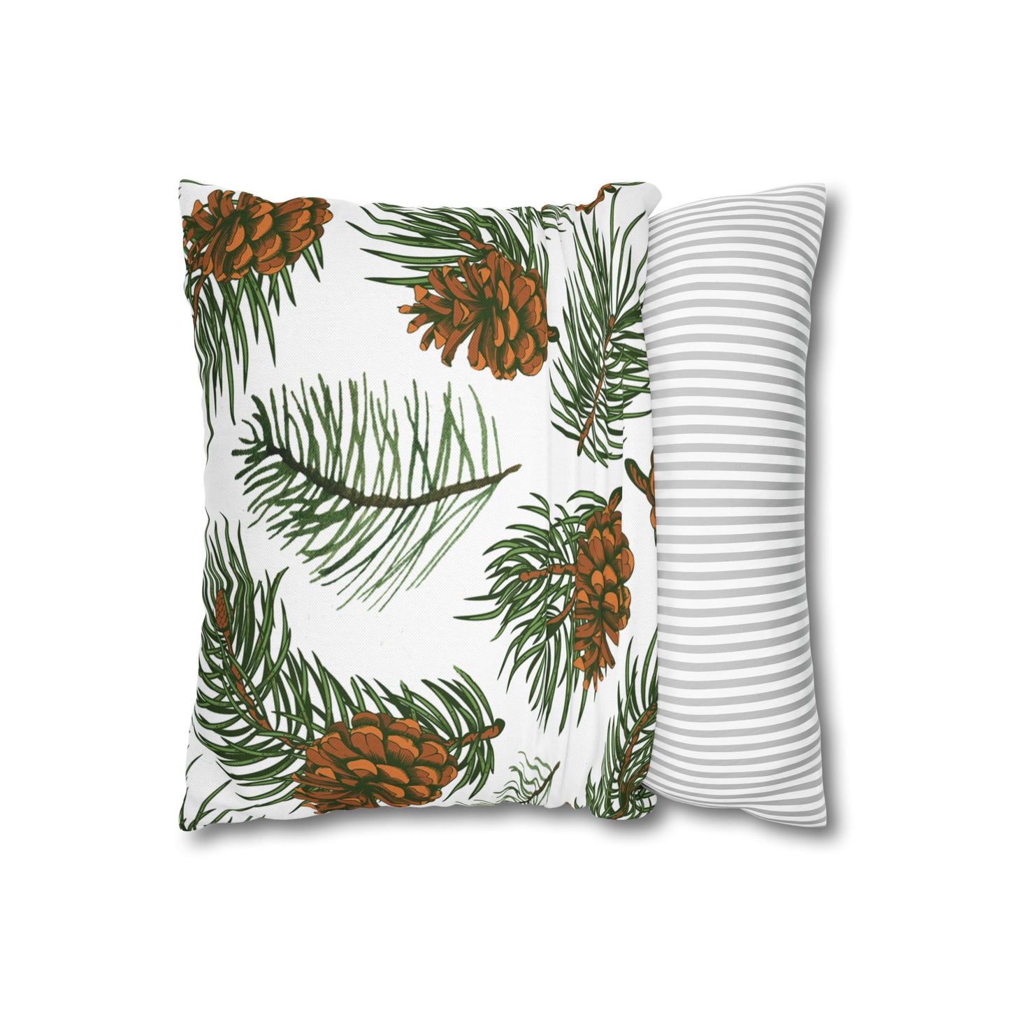 Needles & Cones Printed Square Pillow Cover (no insert) -  Multiple Sizes (14"x14", 16"x16", 18"x18", 20"x20"), Includes zipper closure
