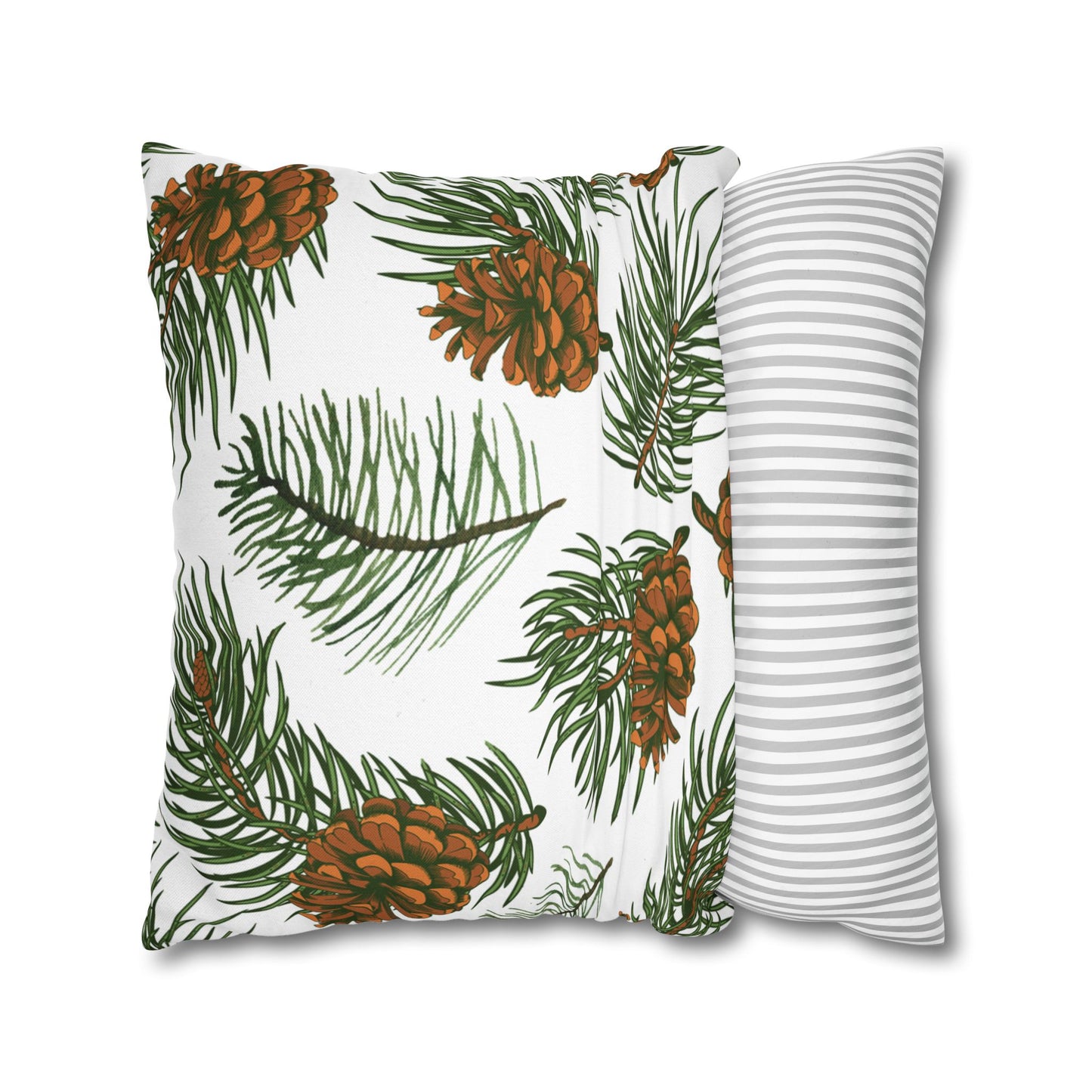 Needles & Cones Printed Square Pillow Cover (no insert) -  Multiple Sizes (14"x14", 16"x16", 18"x18", 20"x20"), Includes zipper closure