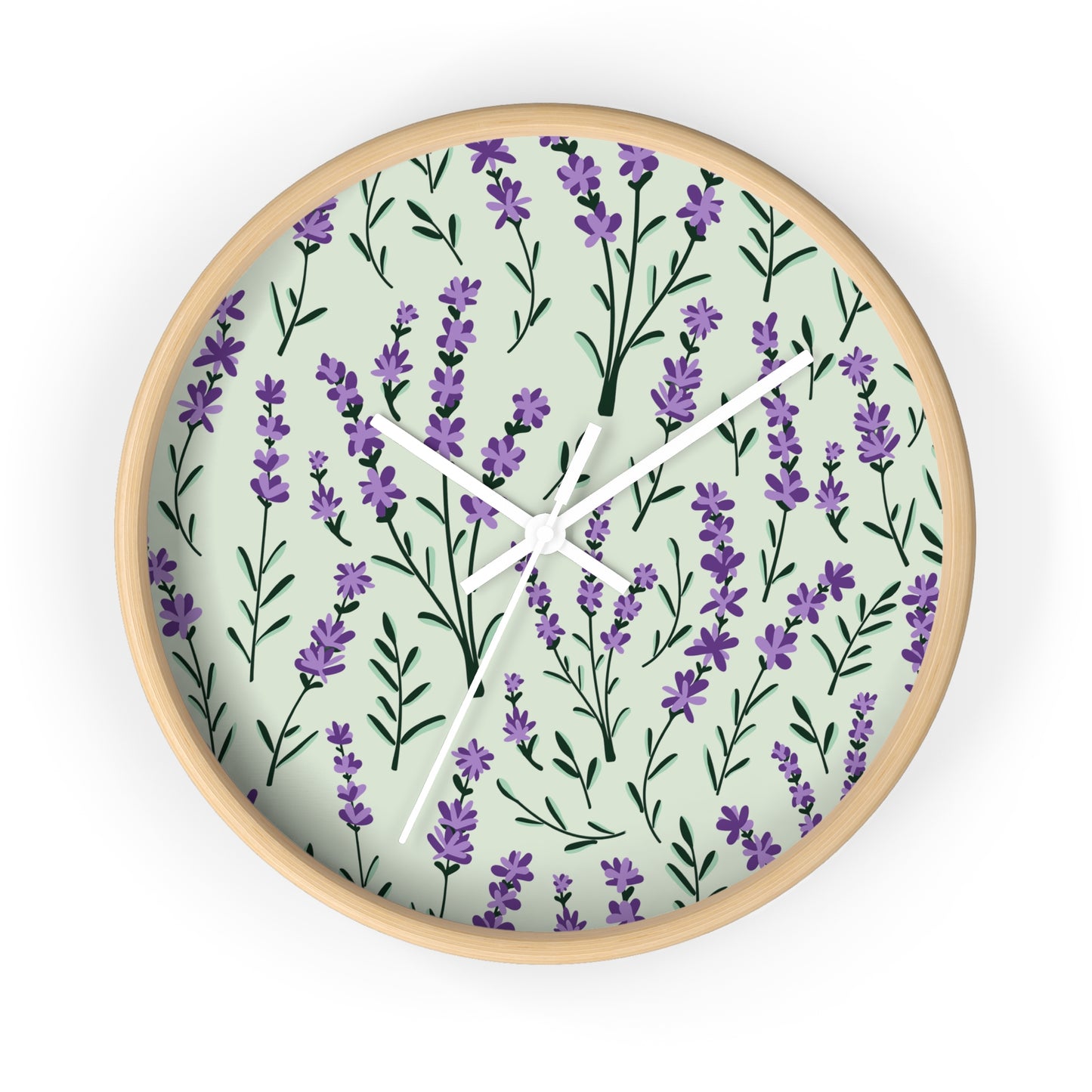 Lavender Sage Wall Clock - Select from Black, White or Natural Wood Color