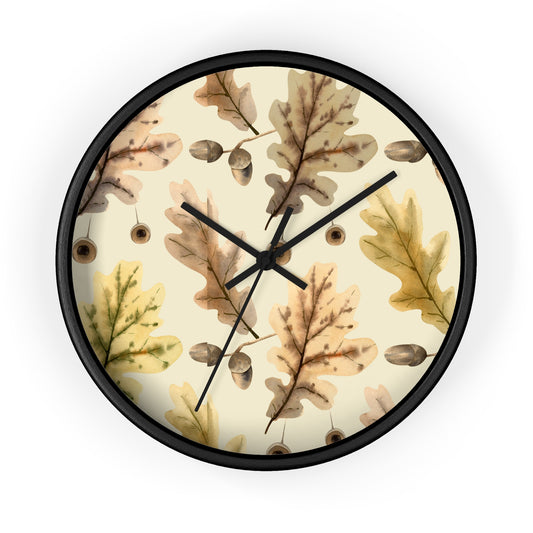 Oak Leaves Wall Clock - Select from Black, White or Natural Wood Color