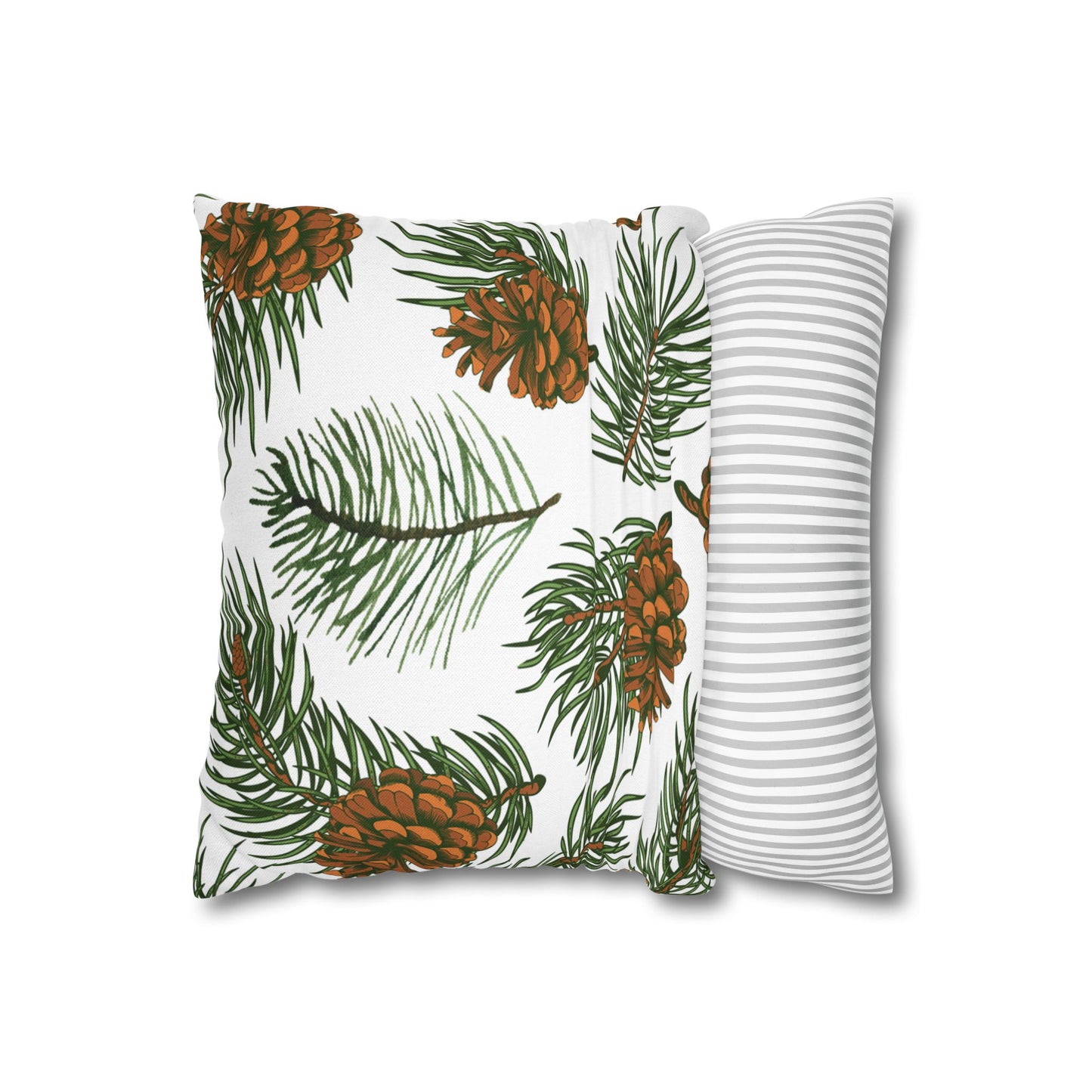 Needles & Cones Printed Square Pillow Cover (no insert) -  Multiple Sizes (14"x14", 16"x16", 18"x18", 20"x20"), Includes zipper closure