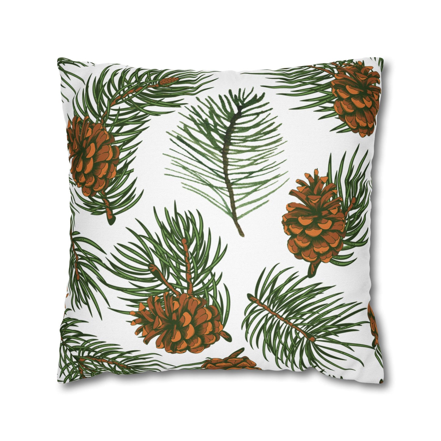 Needles & Cones Printed Square Pillow Cover (no insert) -  Multiple Sizes (14"x14", 16"x16", 18"x18", 20"x20"), Includes zipper closure