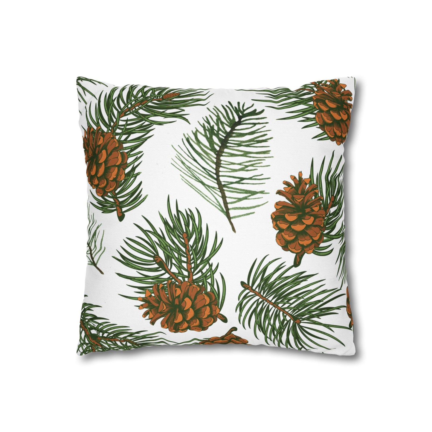 Needles & Cones Printed Square Pillow Cover (no insert) -  Multiple Sizes (14"x14", 16"x16", 18"x18", 20"x20"), Includes zipper closure