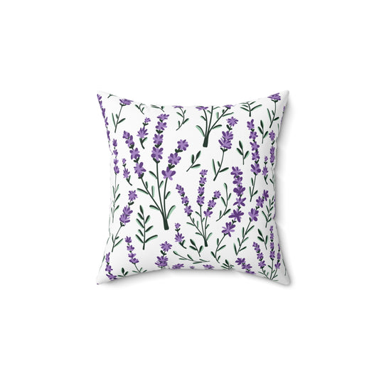Lavender White Printed Square Pillow Cover with Insert -  Multiple Sizes (14"x14", 16"x16", 18"x18", 20"x20"), Includes insert and zipper closure