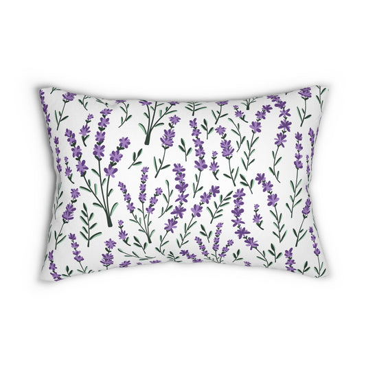 Lavender White Printed  Lumbar Pillow with Insert (20" x 14") - Includes insert and zipper closure