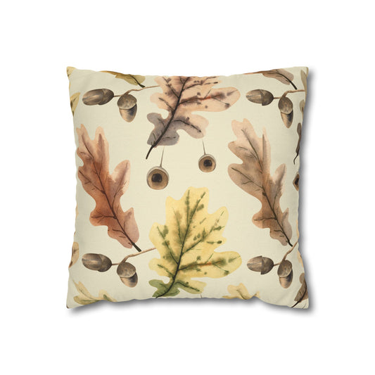 Oak Leaves Printed Square Pillow Cover (no insert) -  Multiple Sizes (14"x14", 16"x16", 18"x18", 20"x20"), Includes zipper closure