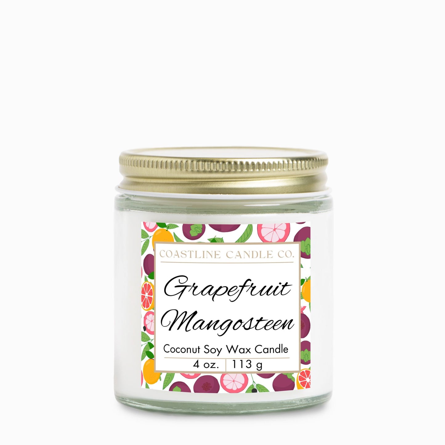Grapefruit Mangosteen Scented 4 oz. Coconut Soy Wax Candle, Clear Jar with Gold Lid, Cotton Wick