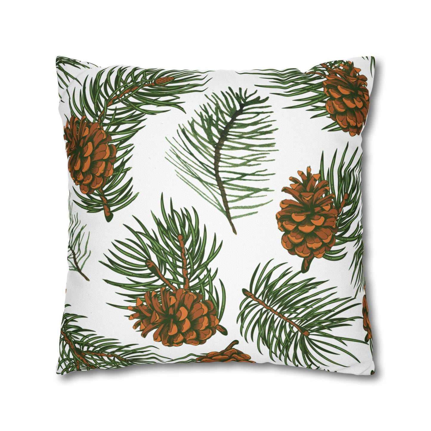 Needles & Cones Printed Square Pillow Cover (no insert) -  Multiple Sizes (14"x14", 16"x16", 18"x18", 20"x20"), Includes zipper closure