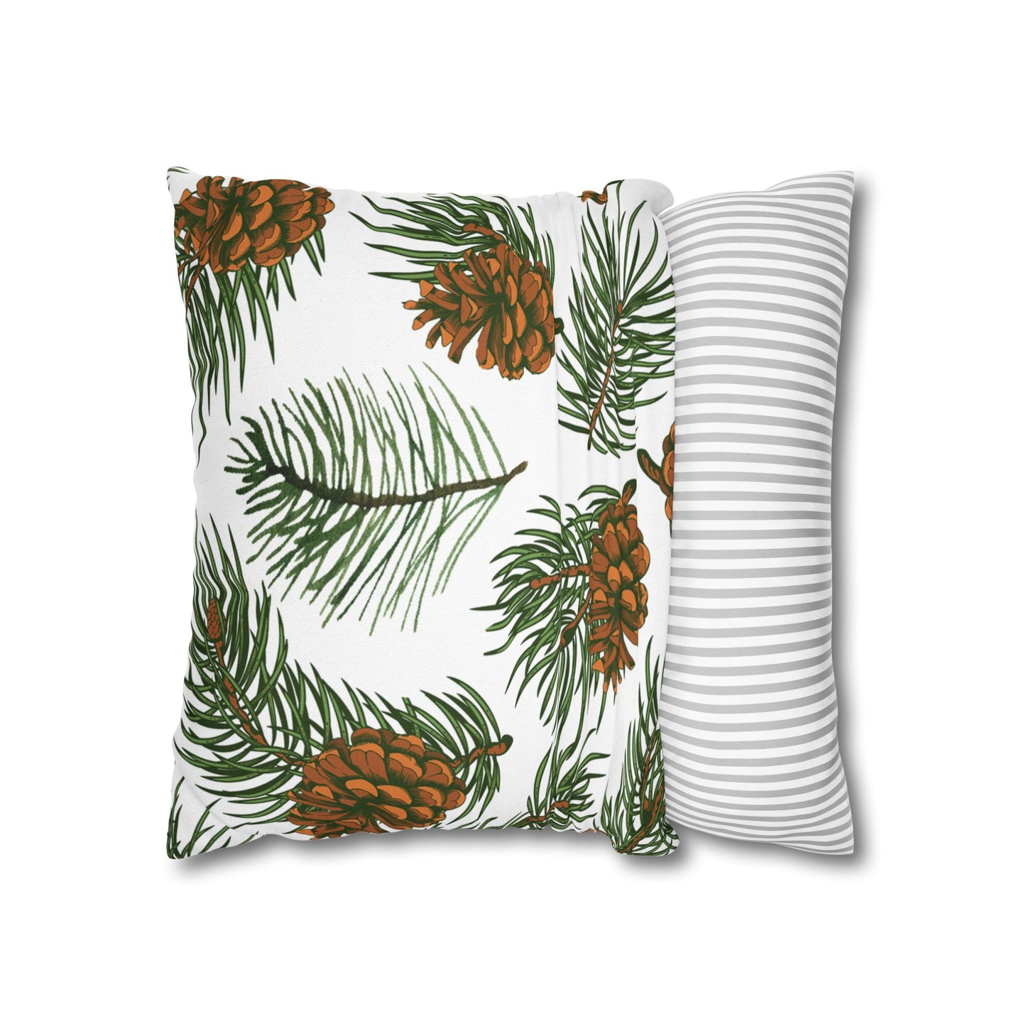 Needles & Cones Printed Square Pillow Cover (no insert) -  Multiple Sizes (14"x14", 16"x16", 18"x18", 20"x20"), Includes zipper closure